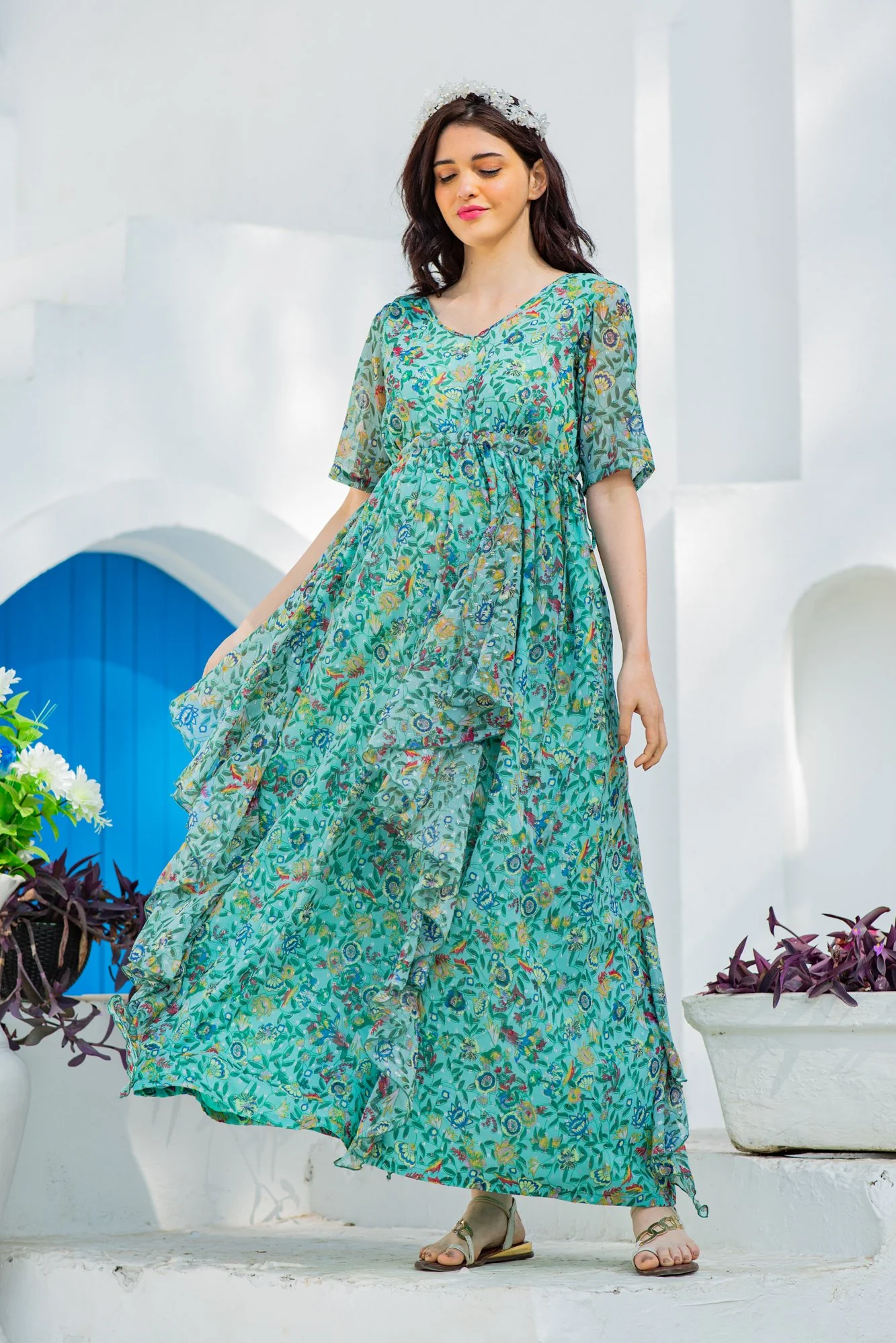 Mint Sage Paisley Maternity Flow Dress - Chenance