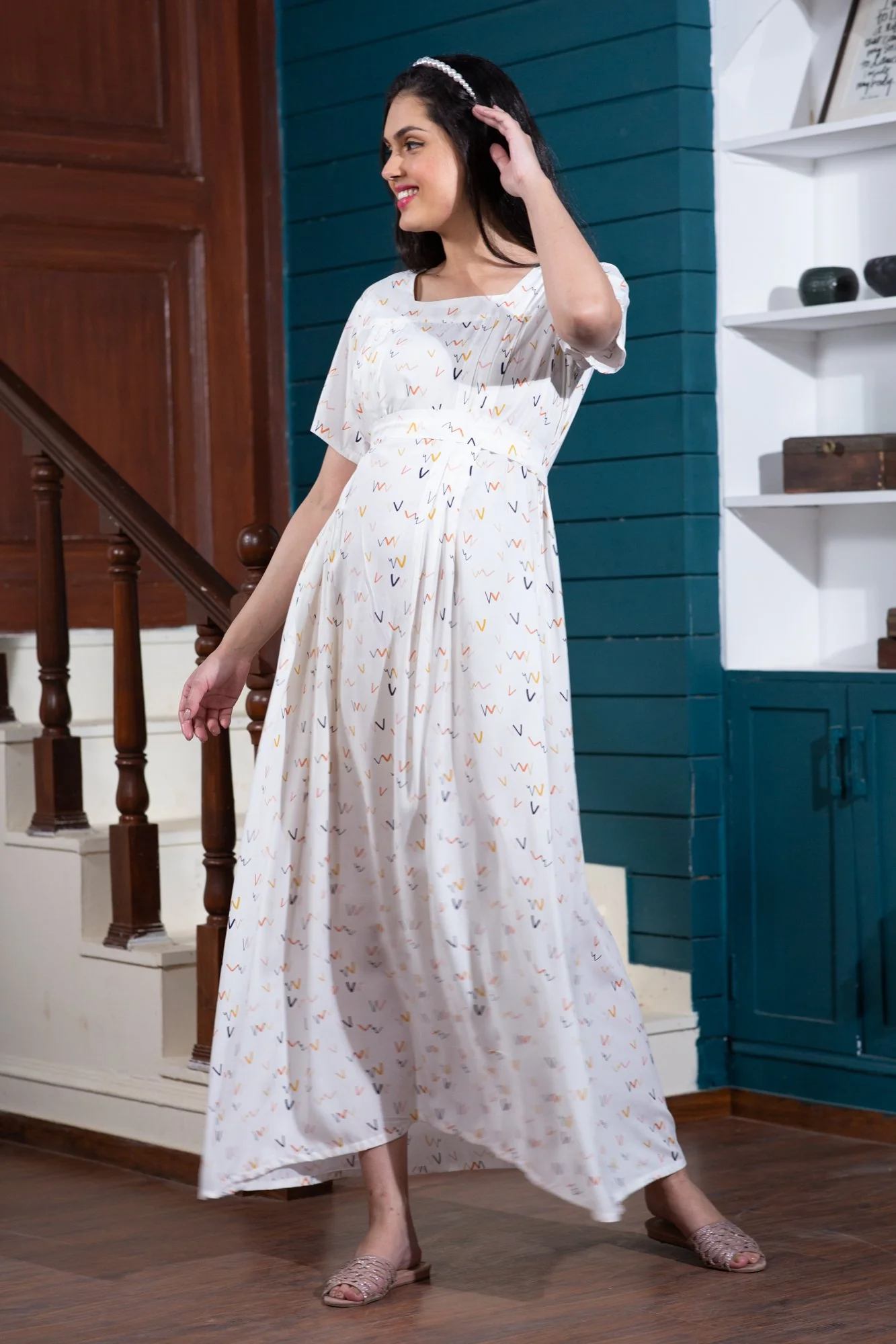 Beautiful Abstract Maternity & Nursing Night Dress - Chenance