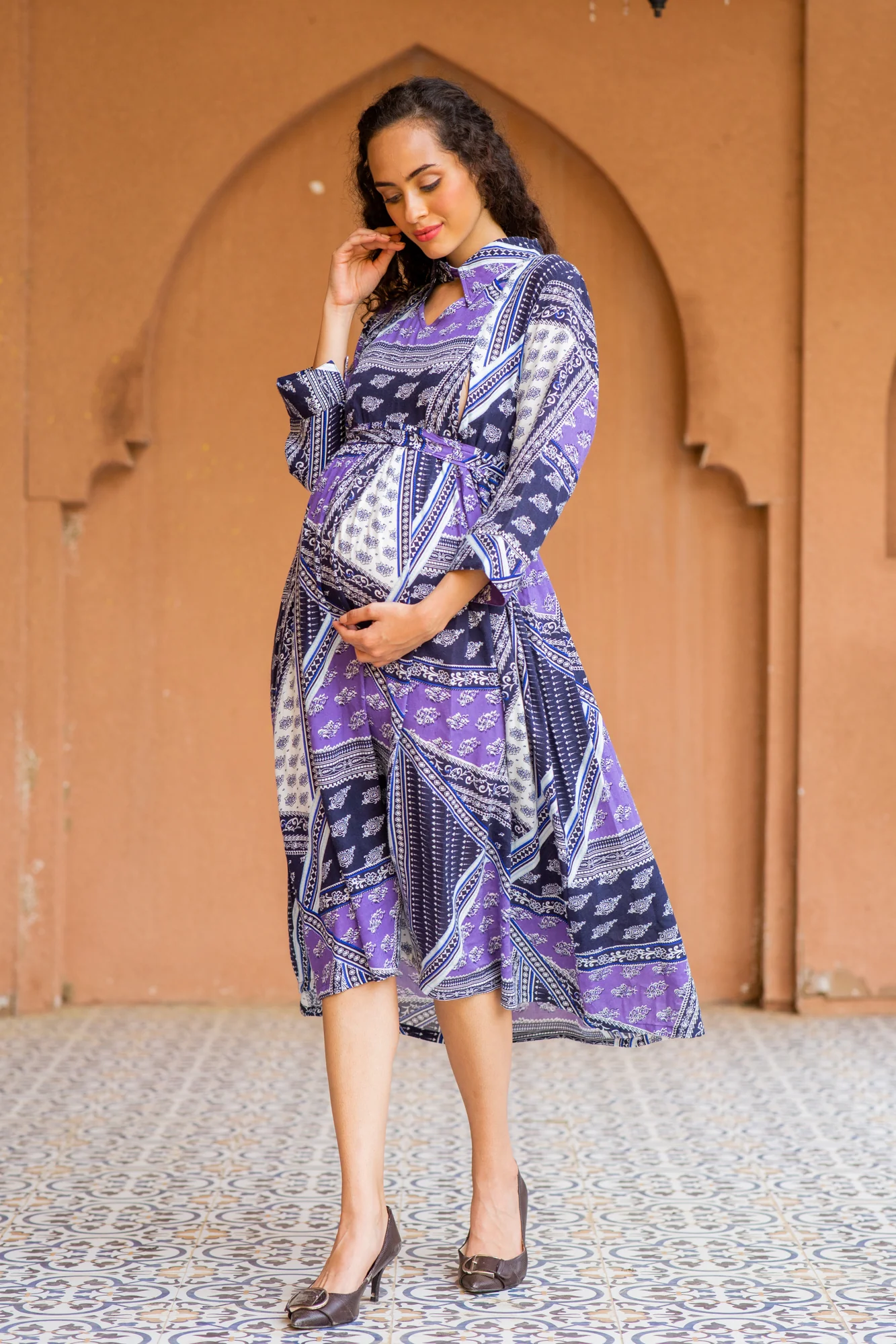 Serene Plum Abstract Maternity & Nursing Dress - Chenance