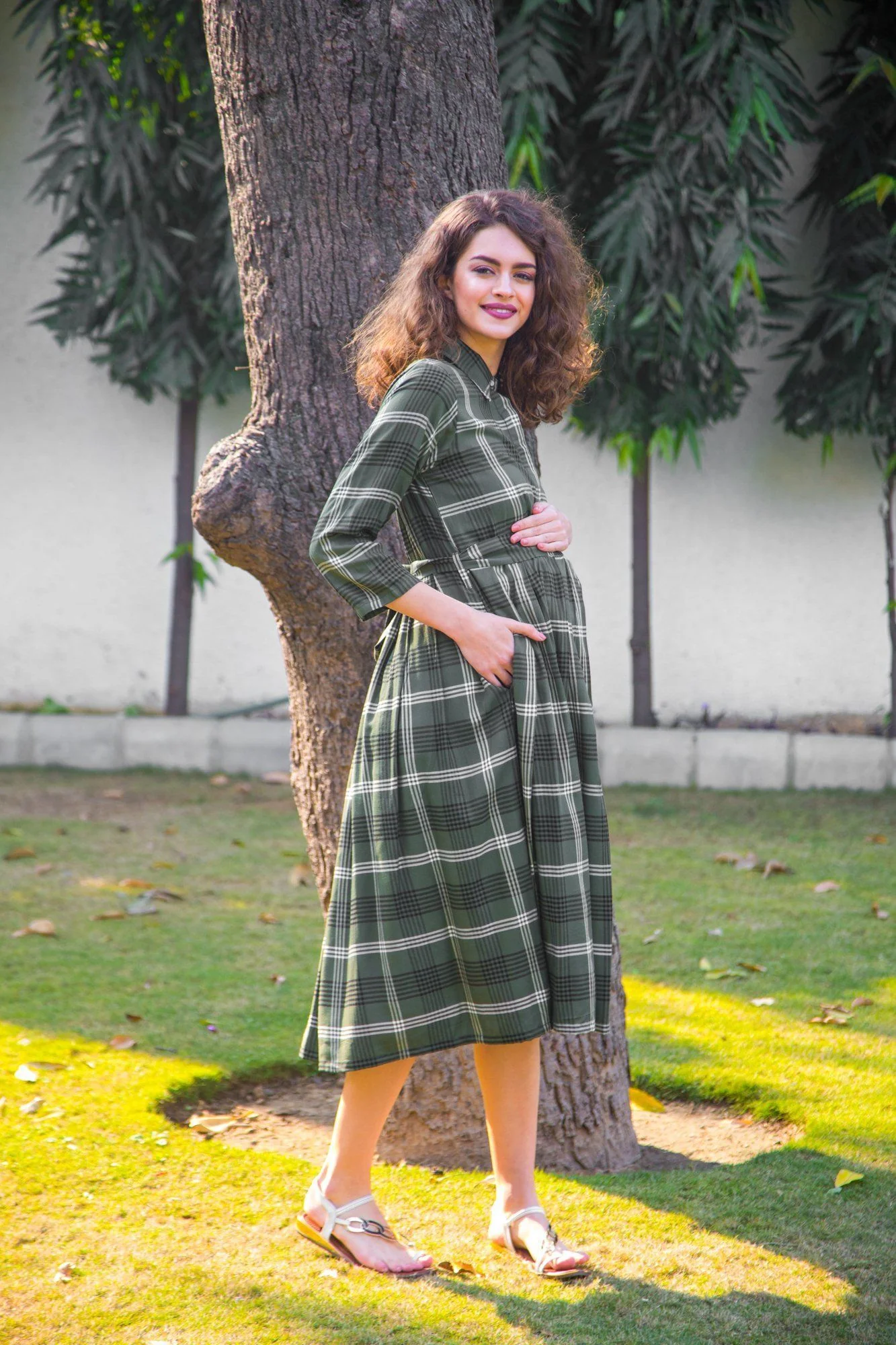 Emerald Plaid Maternity & Nursing Dress - Chenance