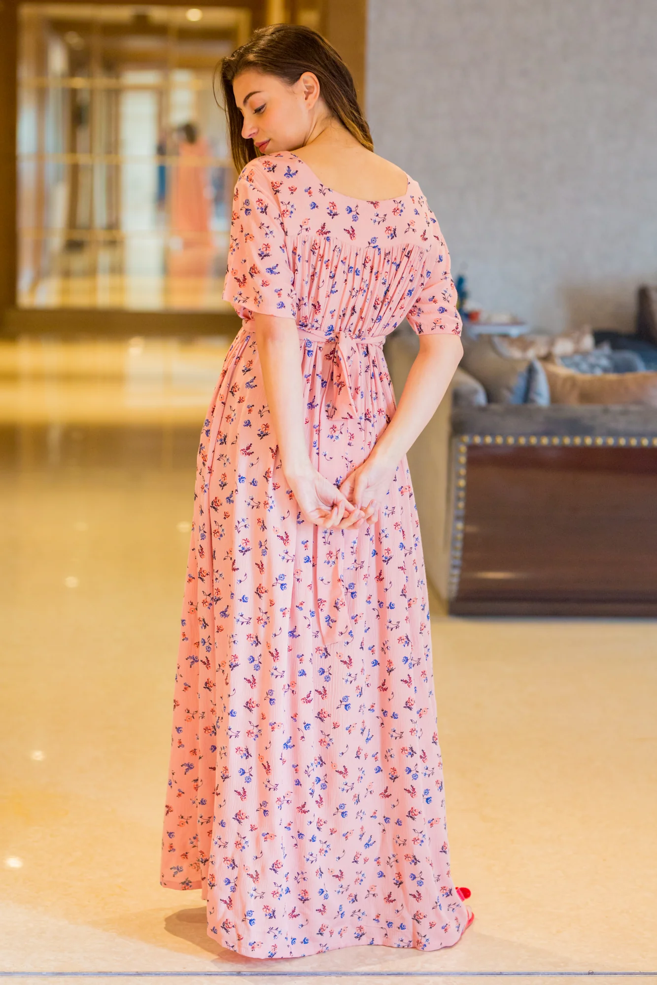 Comfy Salmon Maternity & Nursing Night Dress - Chenance