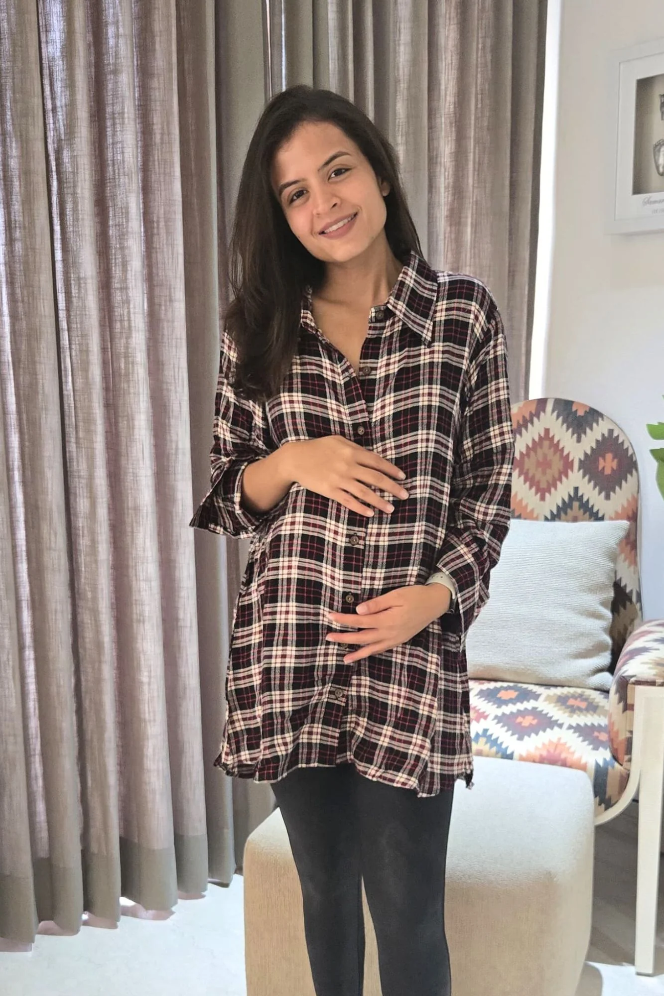 Plaid Red Black Maternity & Nursing Top - Chenance