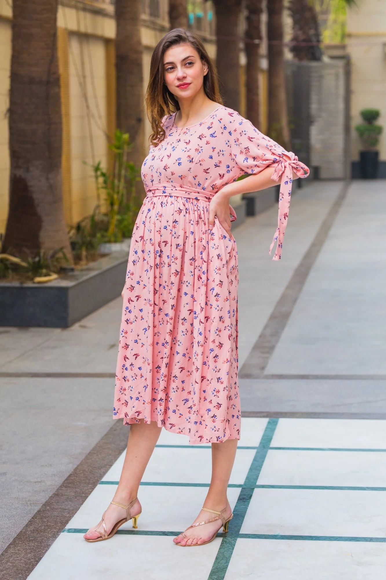 Bubbly Peach Maternity & Nursing Tie Dress - Chenance
