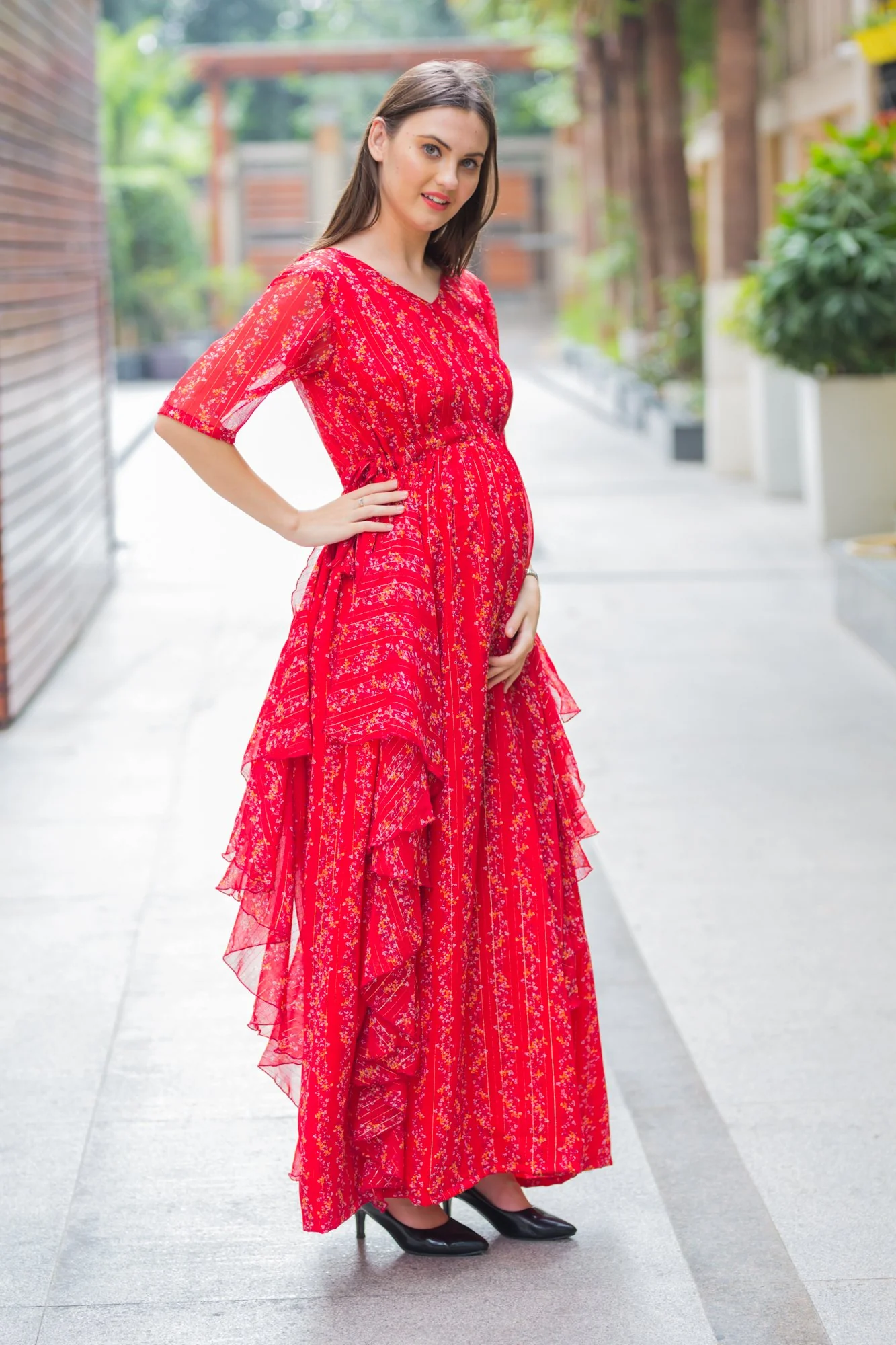 Luxe Sangria Maternity Dress With Sleeves - Chenance