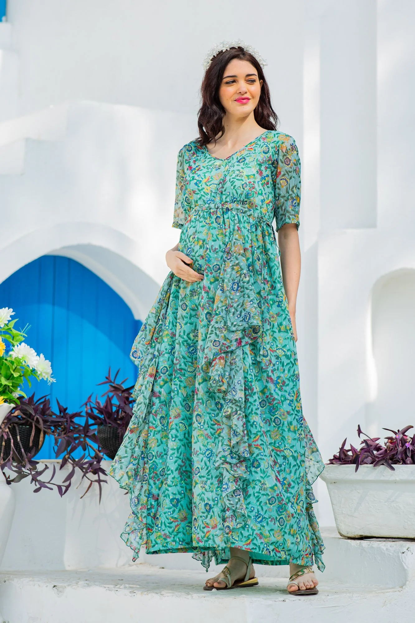 Mint Sage Paisley Maternity Flow Dress - Chenance