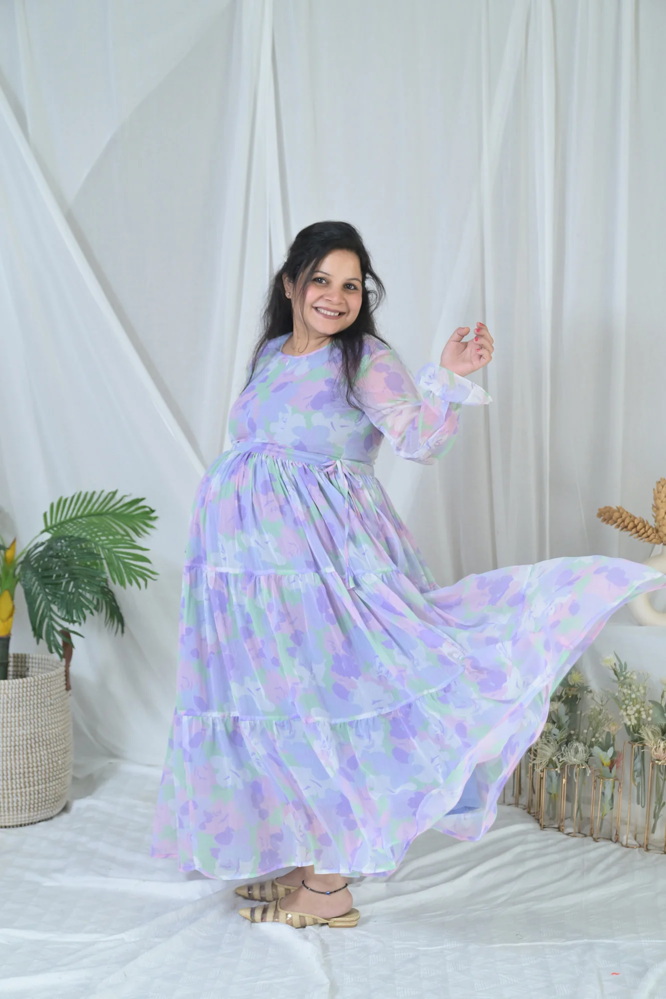 Serene Violet Maternity & Nursing Layer Dress - Chenance