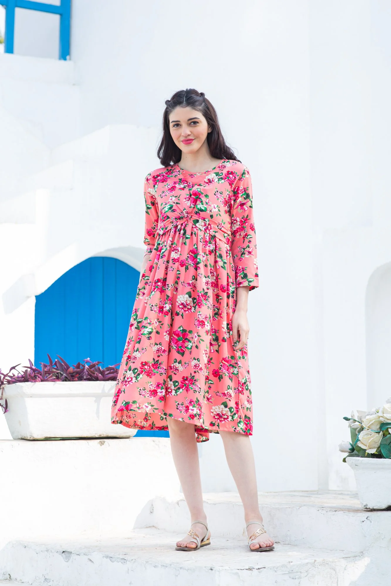 Candy Pink Maternity Knot Dress - Chenance