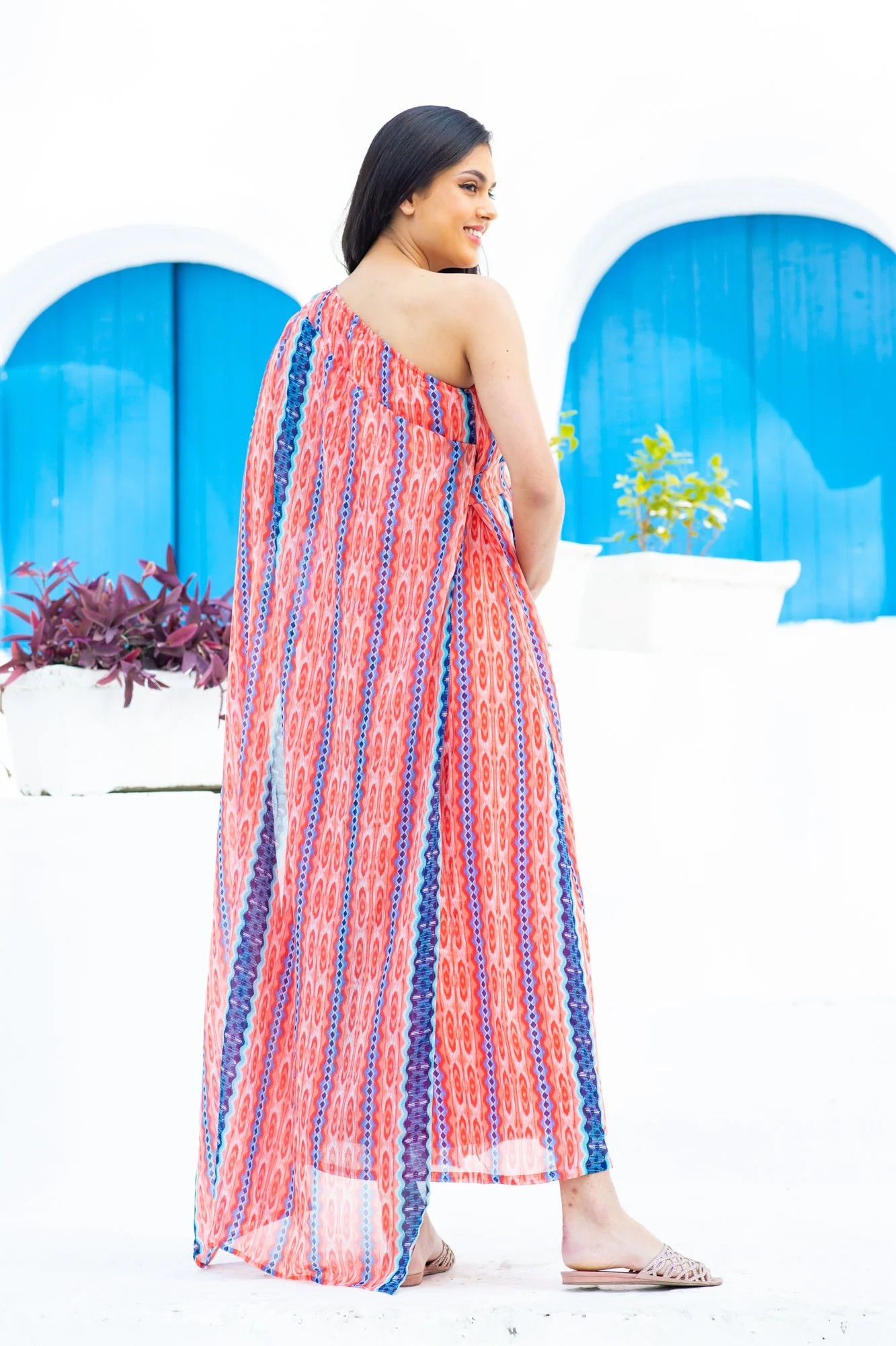 Luxe Tangerine One Shoulder Floral Maternity Gown - Chenance