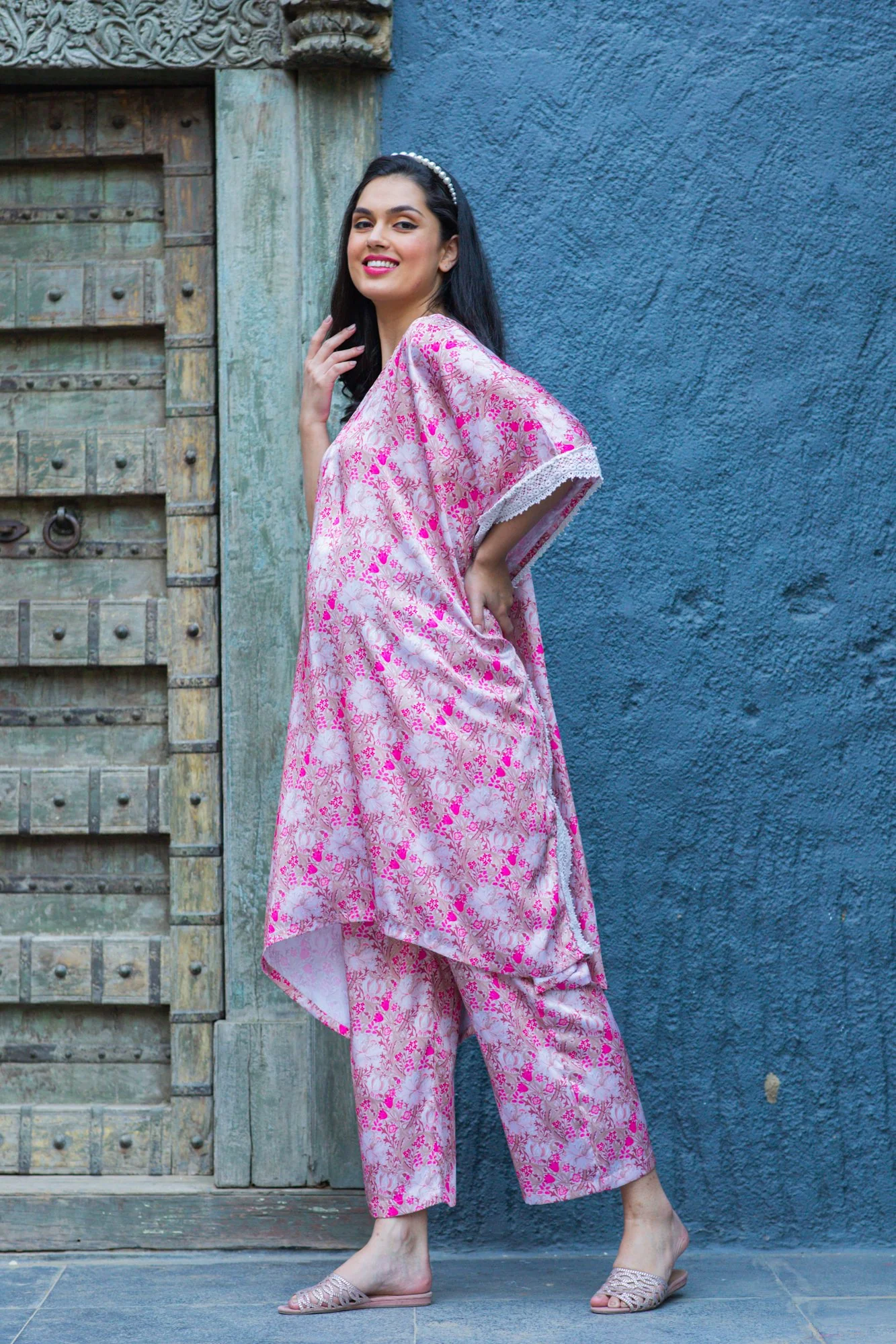 Premium Serene Rose Pink Satin Maternity & Nursing Lounge Coord Set (2 pc) - Chenance