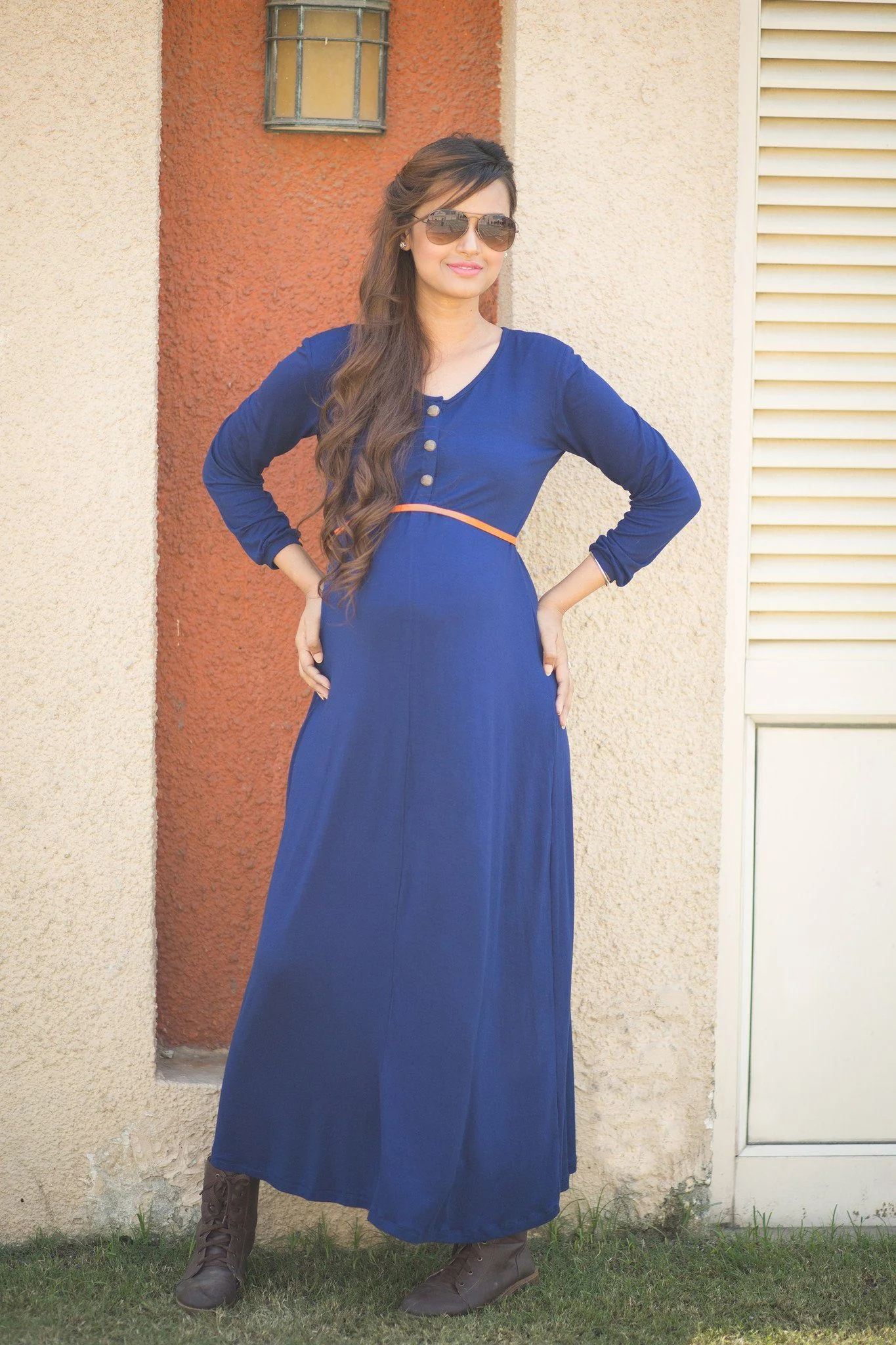 Blue Maternity Maxi Dress - Chenance