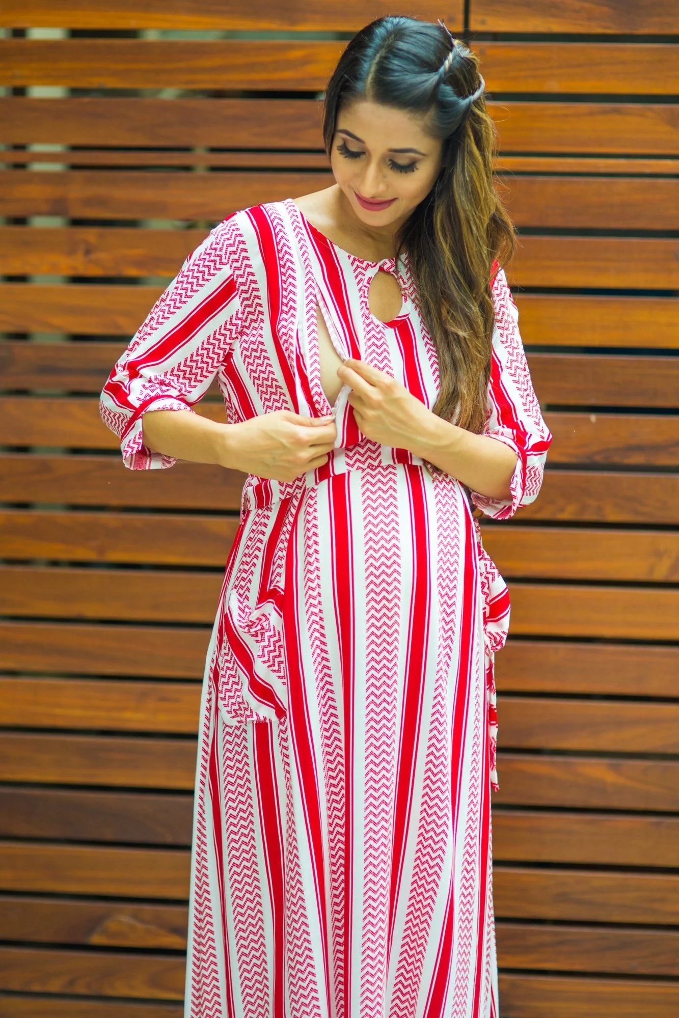 Ruby Rail Side Slit Concealed Zips Feeding Dress - Chenance