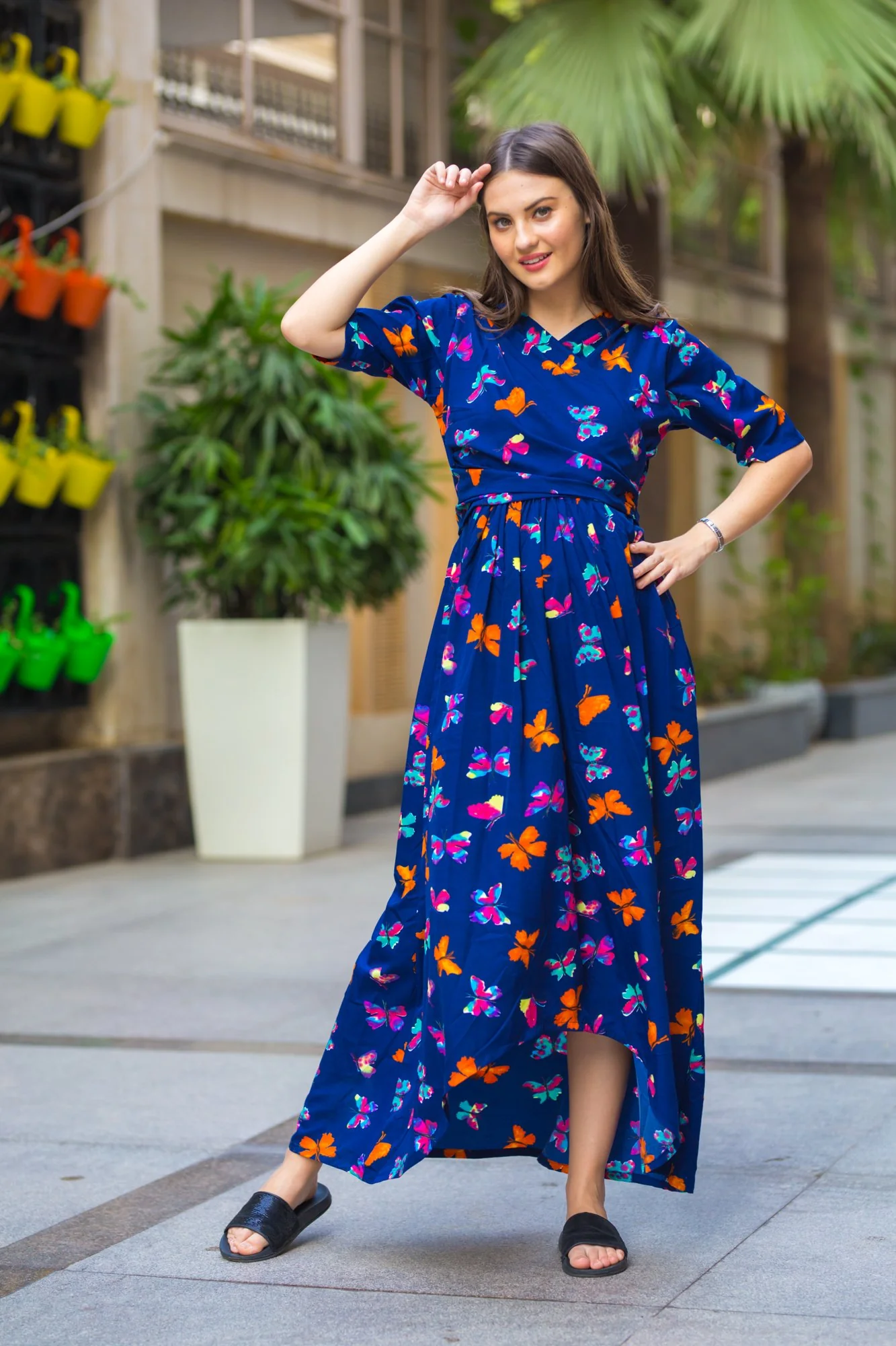 Midnight butterfly High-Low Maternity & Nursing Wrap Dress - Chenance