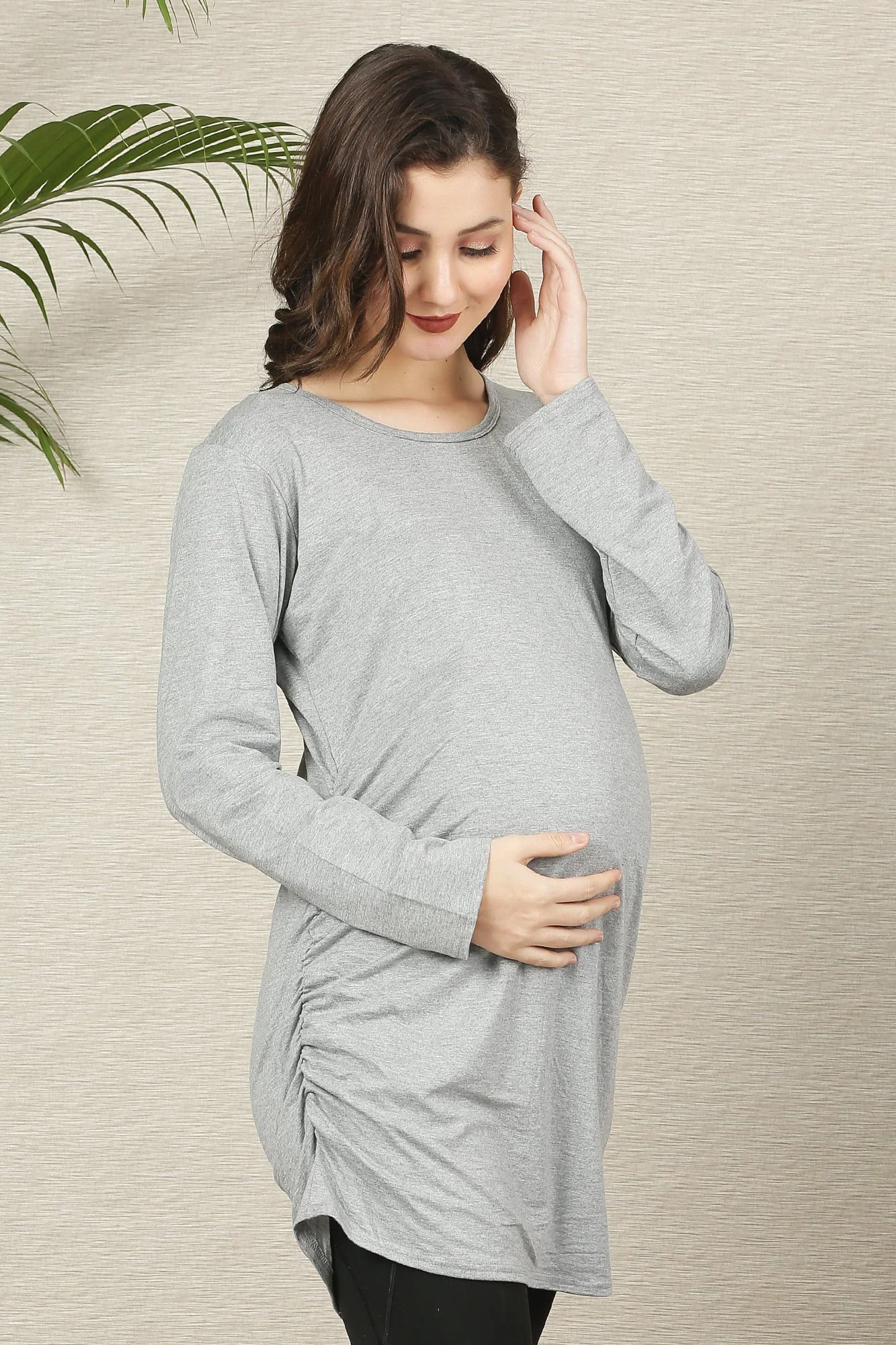 Slate Grey Long Gathered Maternity Top - Chenance