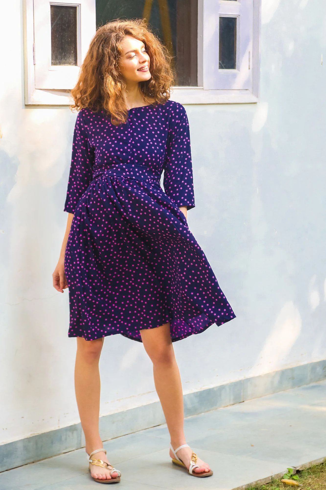 Starry Splash Maternity & Nursing Front Zip Dress - Chenance