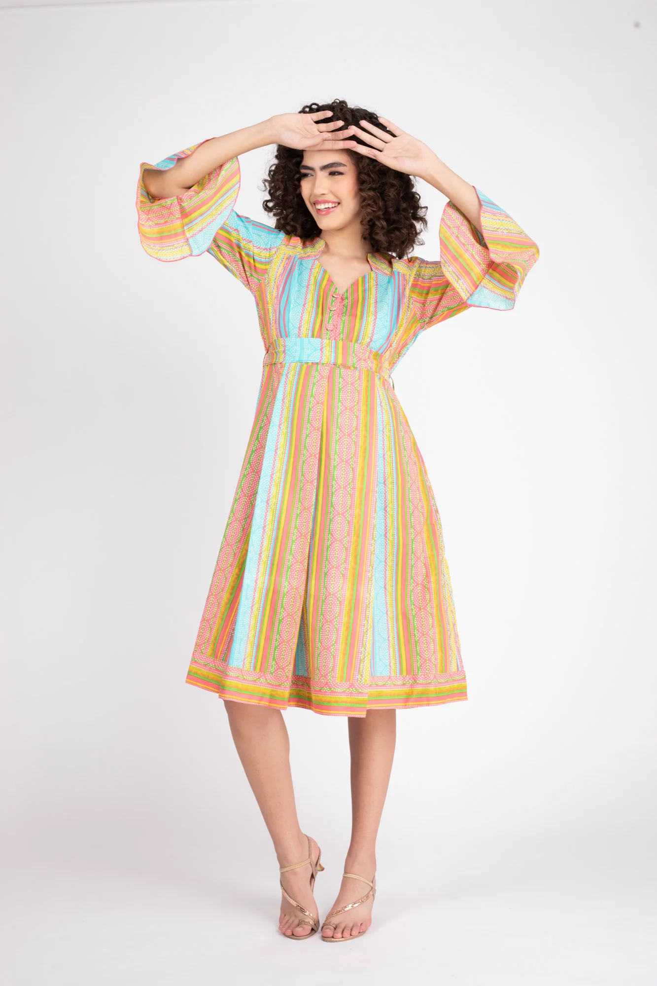 Striped Coral Maternity & Nursing Dress (100% Cotton) - Chenance