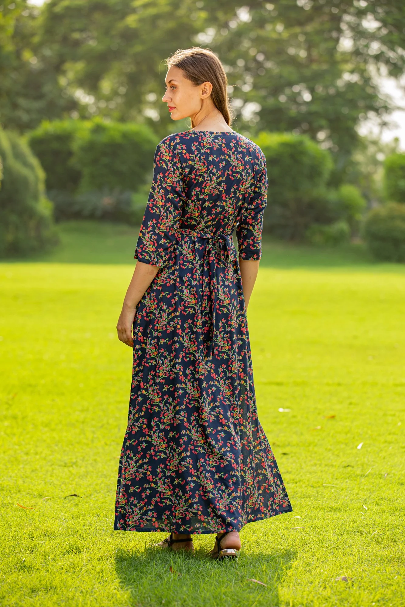 Midnight Bloom Side Slit Maternity & Nursing Dress - Chenance