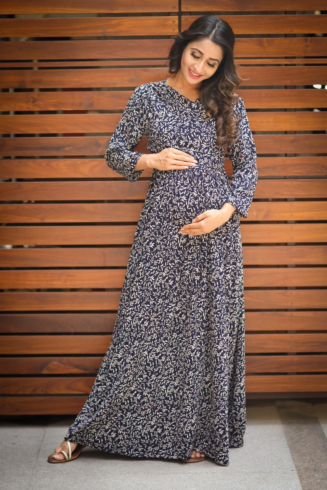 Misty Blue Leafy Maternity & Nursing Wrap Dress - Chenance