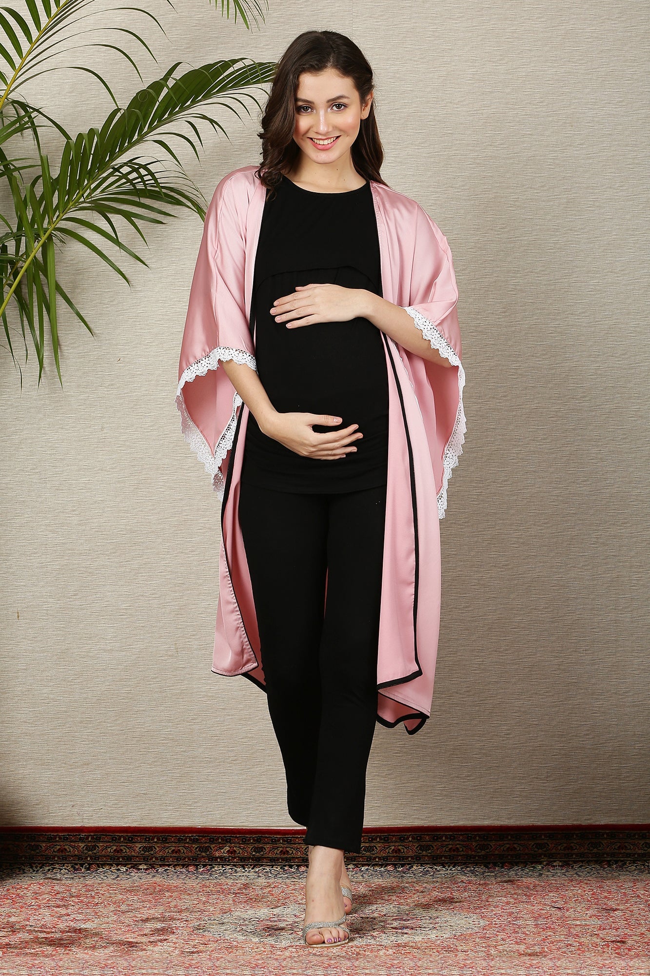 Regal Blush Pink Cascading Maternity Satin Cover Up - Chenance
