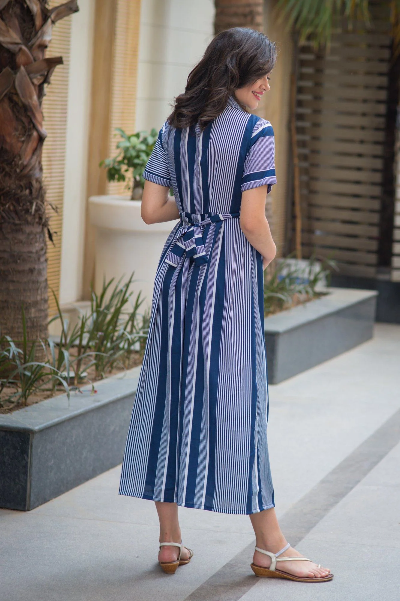 Alum Striped Nursing Crepe Dress - Chenance