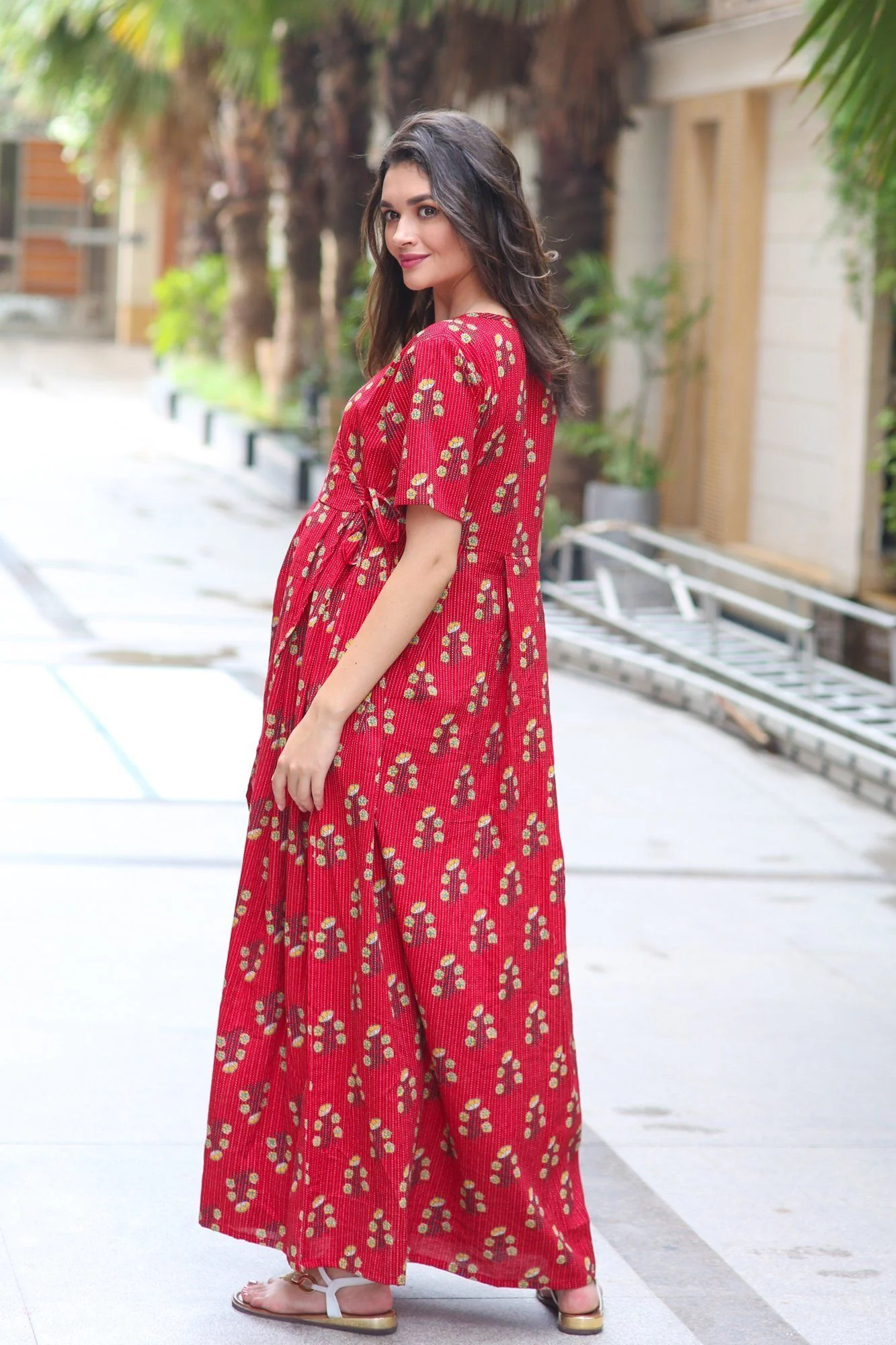 Cotton Raspberry Red Maternity & Nursing Wrap Dress - Chenance