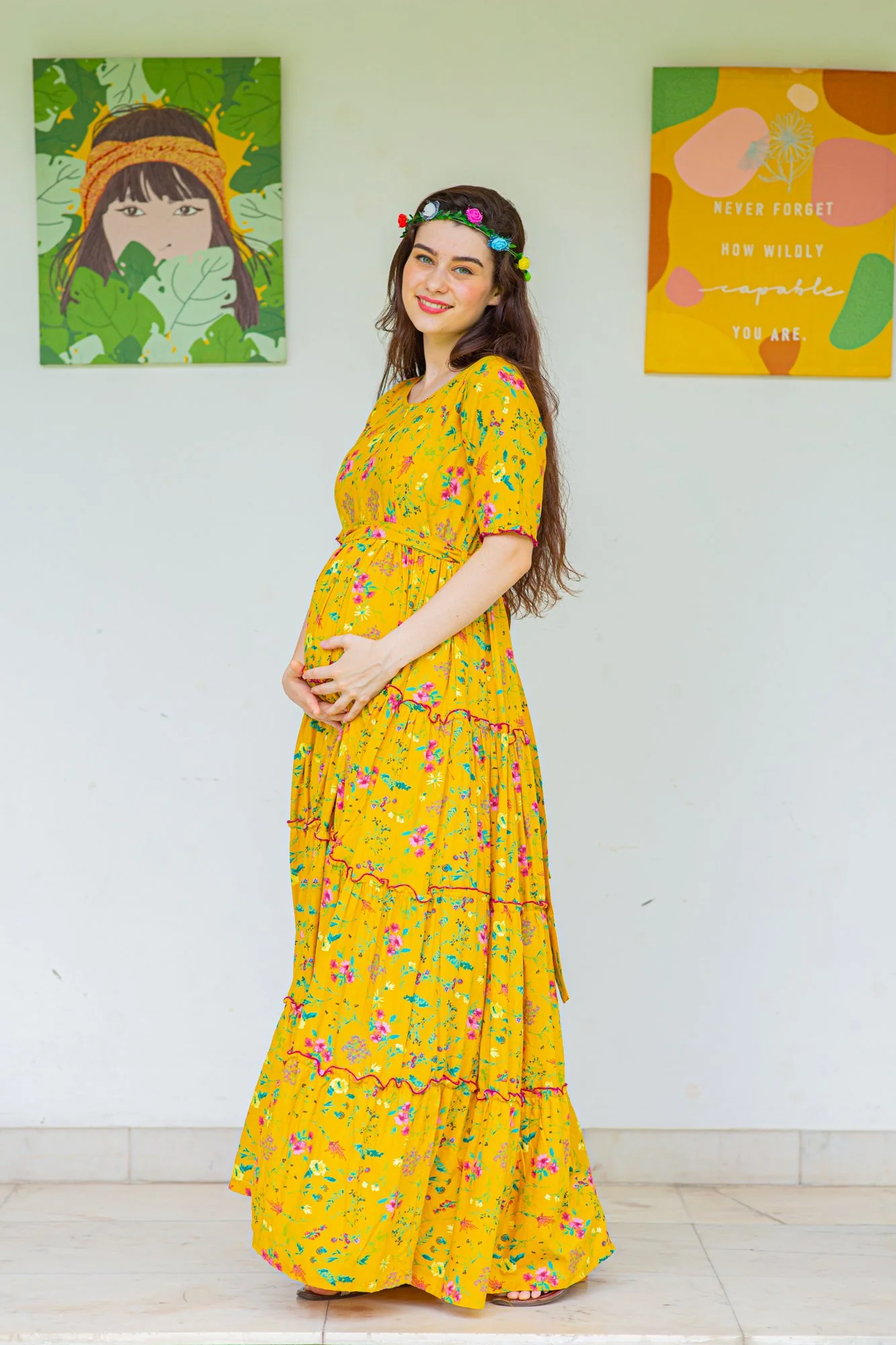 Jade Sunny Frill Maternity & Nursing Dress - Chenance