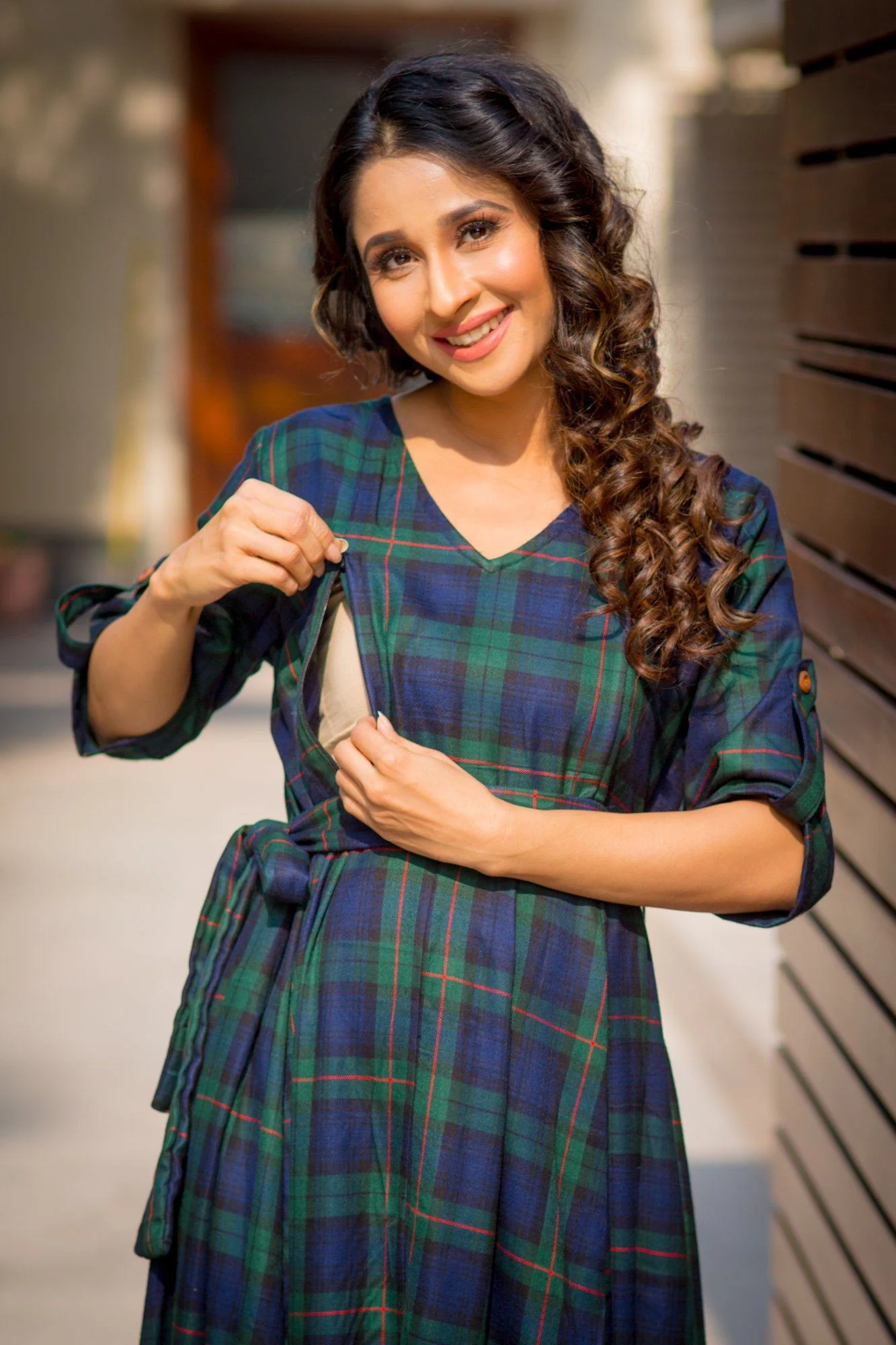 Nautical Deep Green Plaid Maternity & Nursing Maxi Dress - Chenance