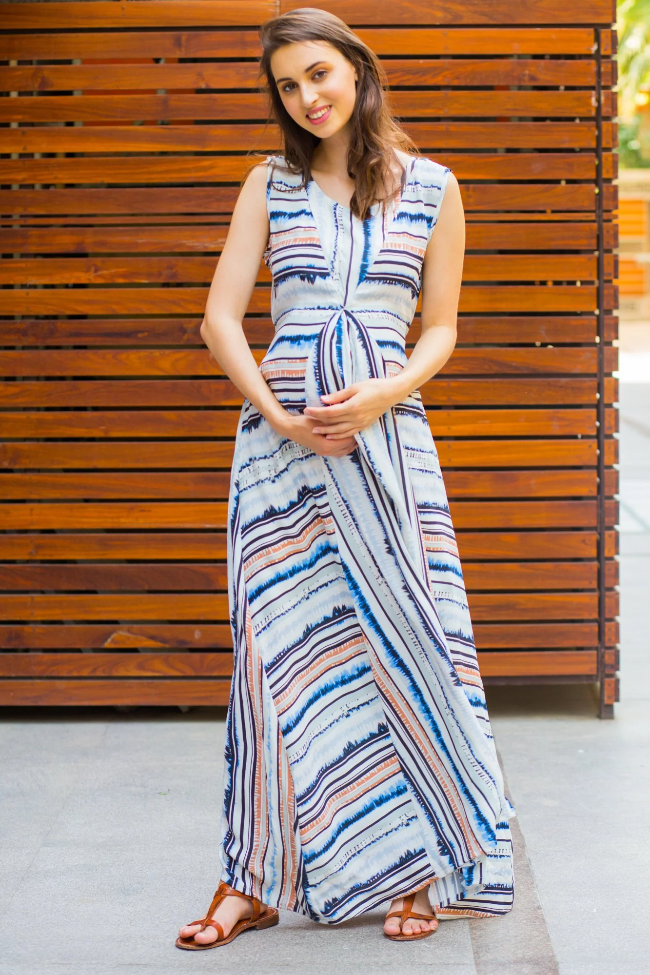 Unique Striped Maternity and Nursing Maxi Dress - Chenance