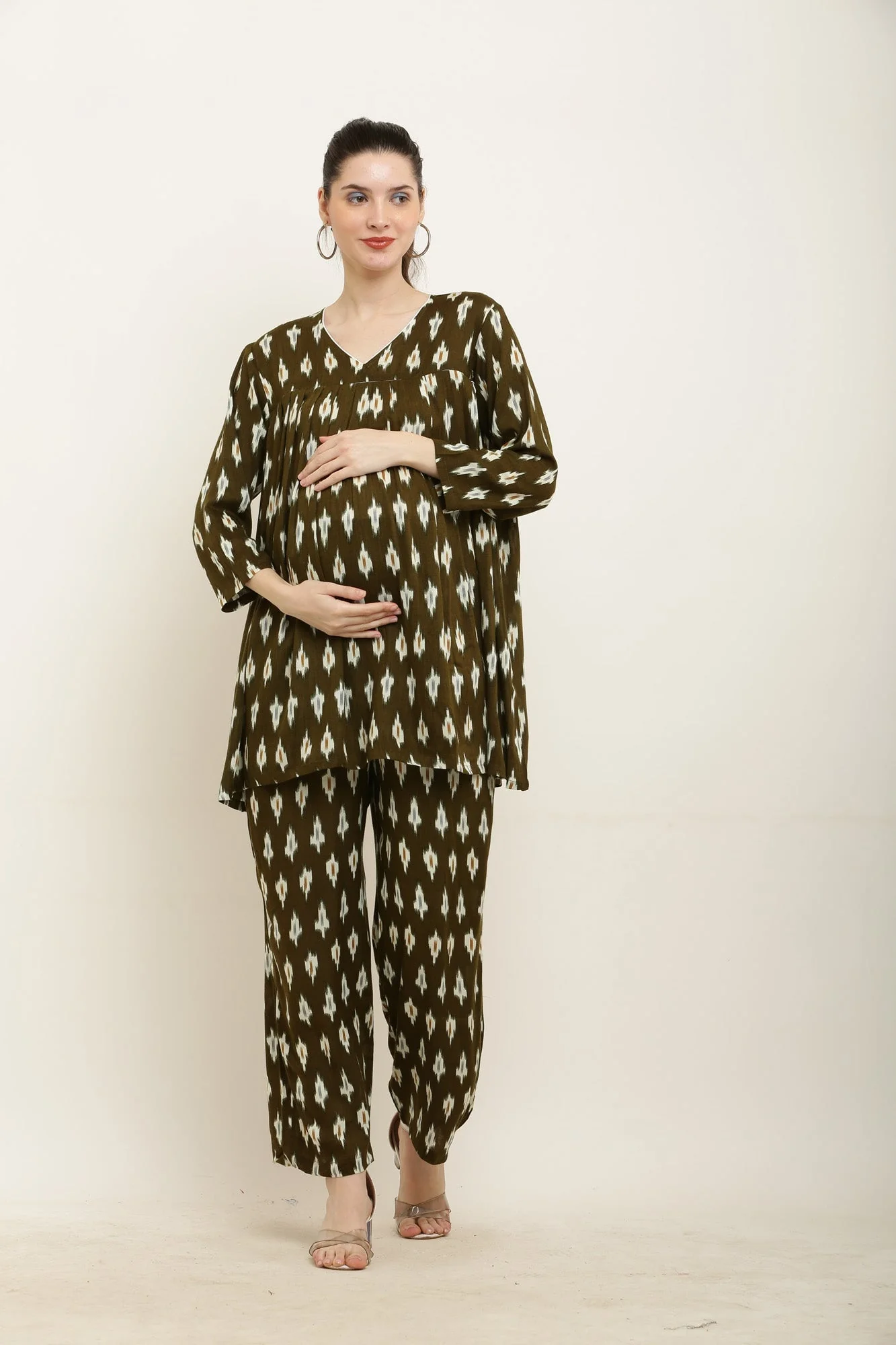 Homey Seawood Green Ikat Maternity Coord Set (2Pc) - Chenance