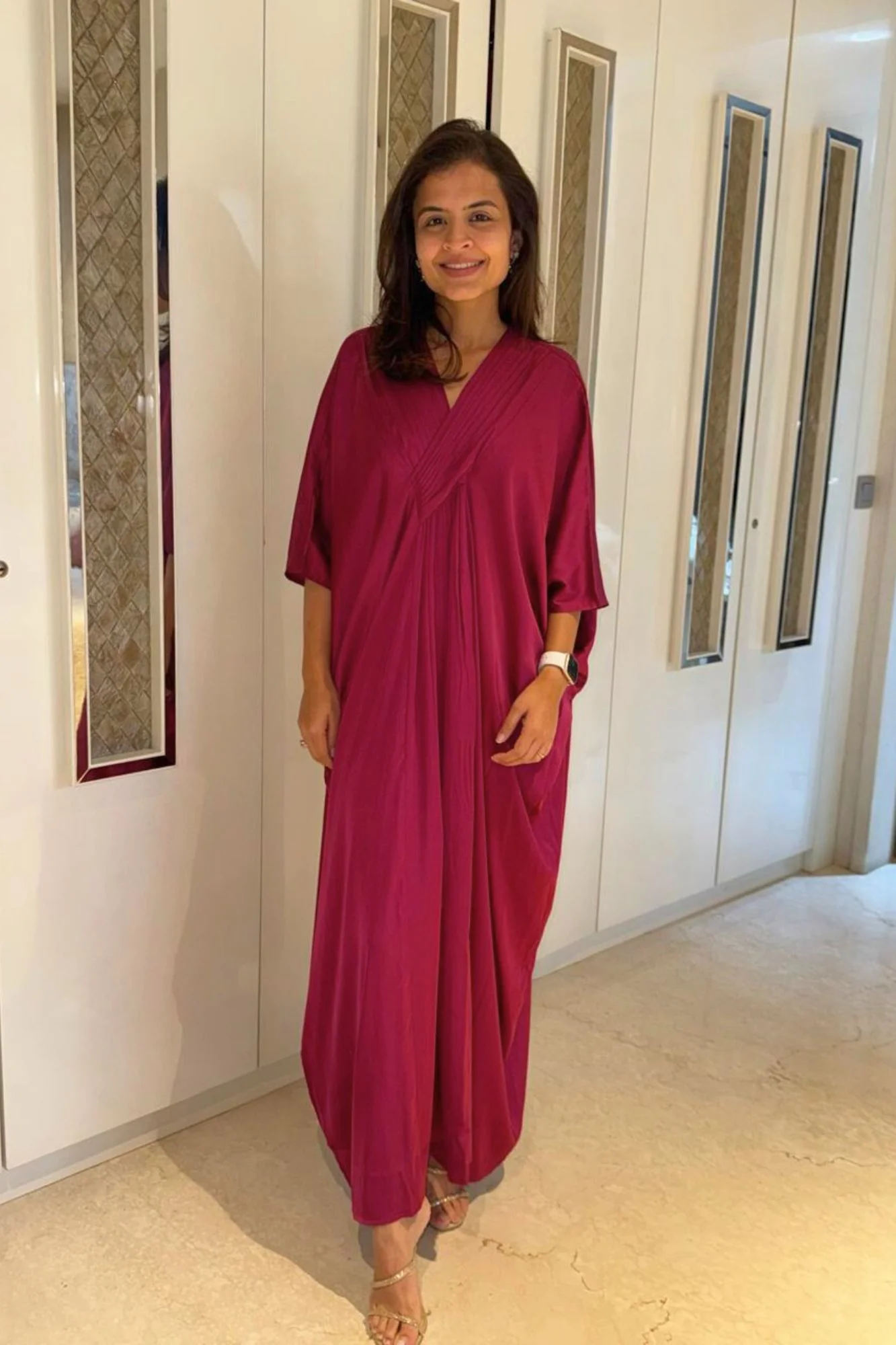 Luxe Hot Pink Satin Maternity Kaftan - Chenance