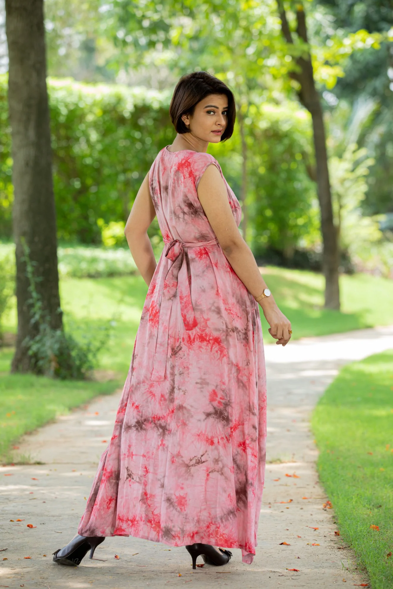 Rustic Pink Pintucks Concealed Zips Dress - Chenance