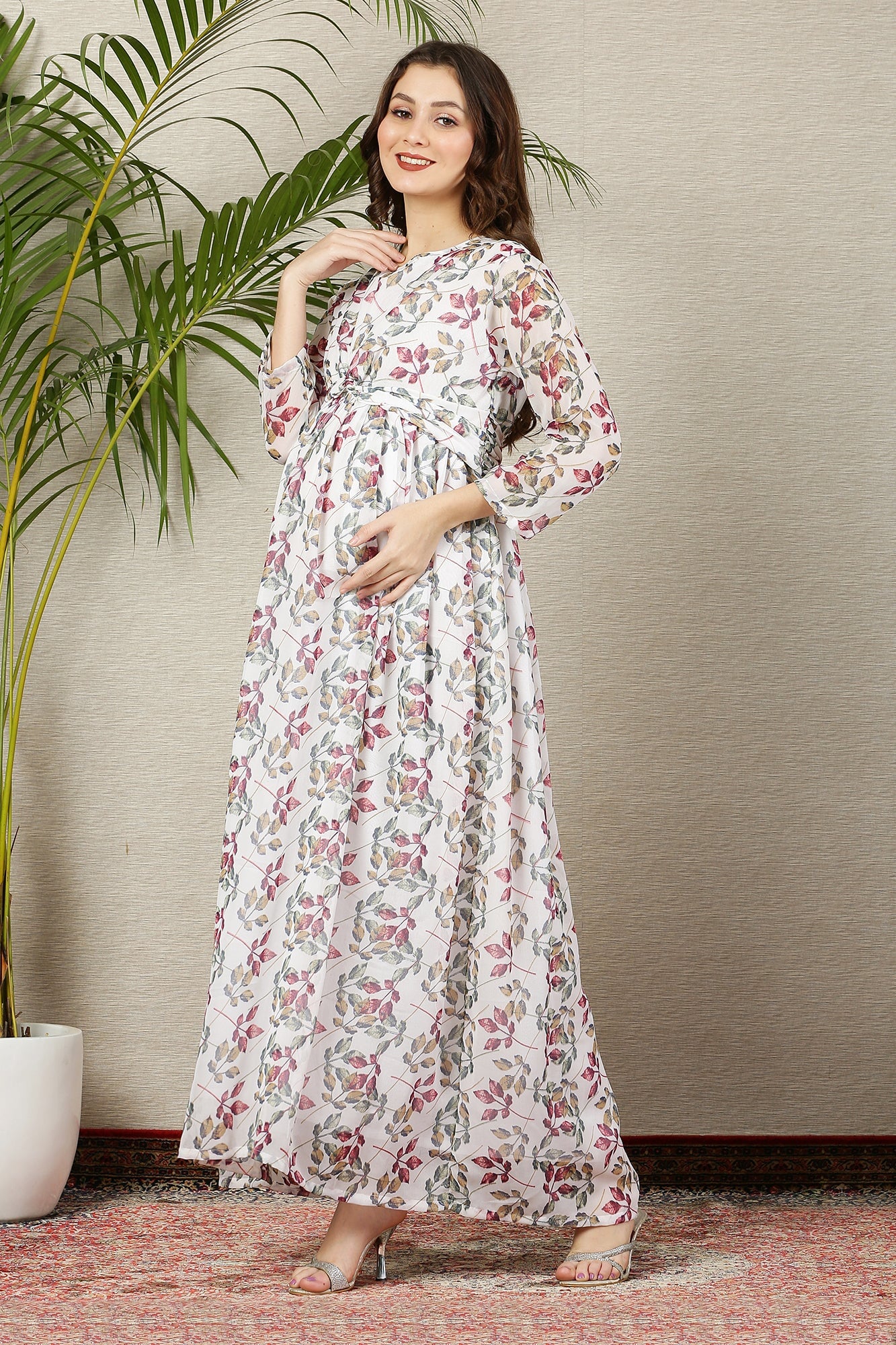 Pristine White Tropical Maternity Knot Dress - Chenance