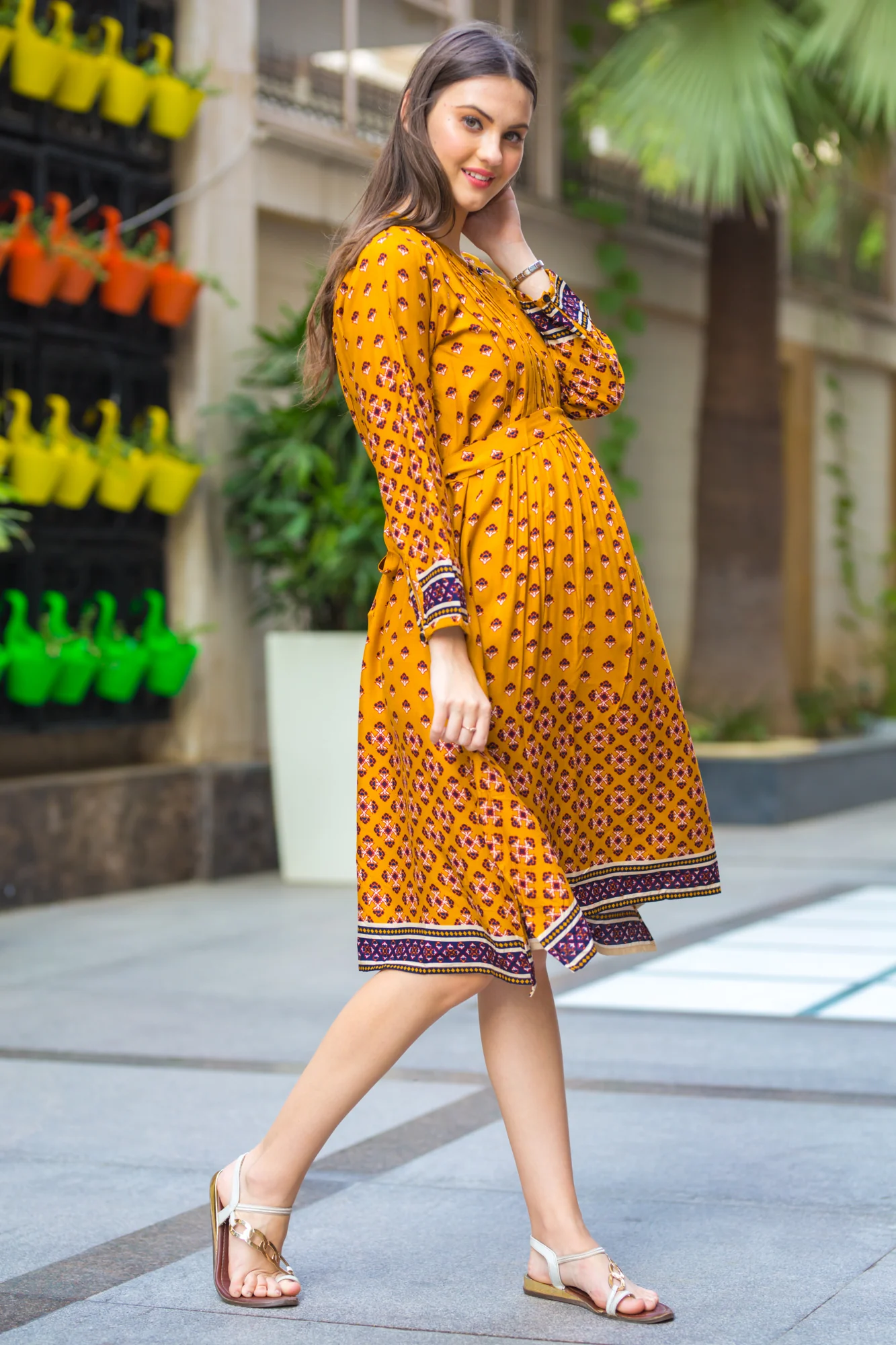 Honey Pleated Maternity & Nursing Kurta Dress - Chenance