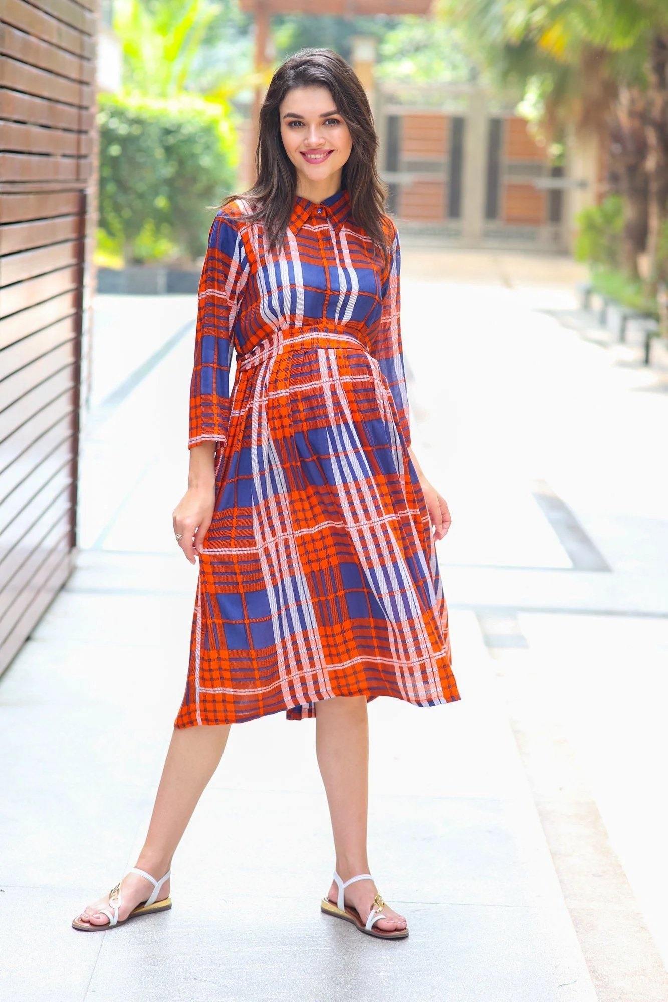 Amber Check Maternity & Nursing Dress - Chenance