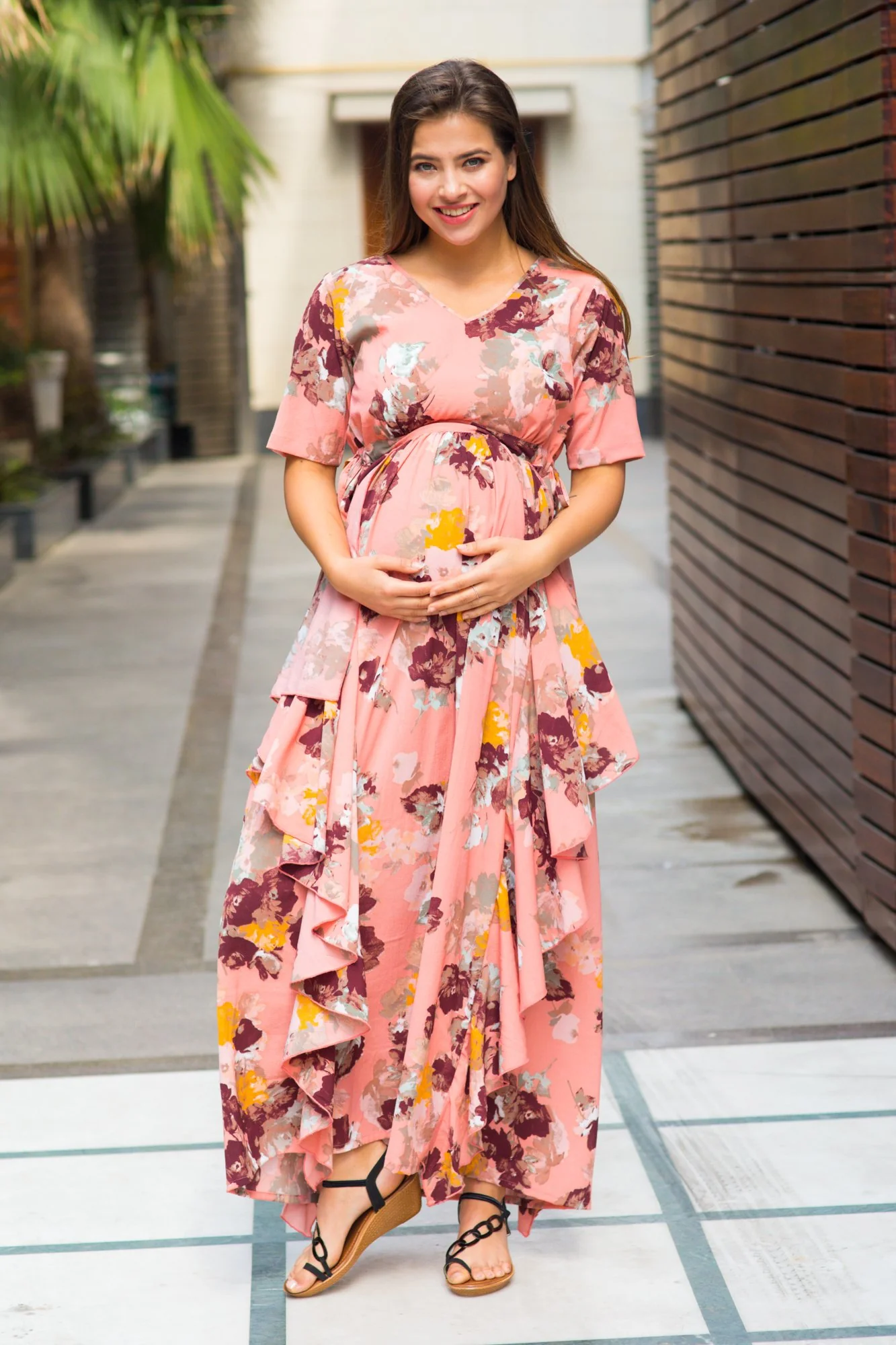Luxe Peach Rouge Maternity Flow Dress - Chenance