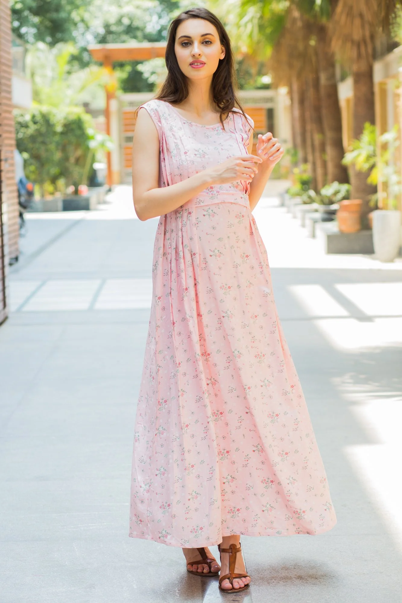 Pastel Pink Flair Maternity & Nursing Dress - Chenance