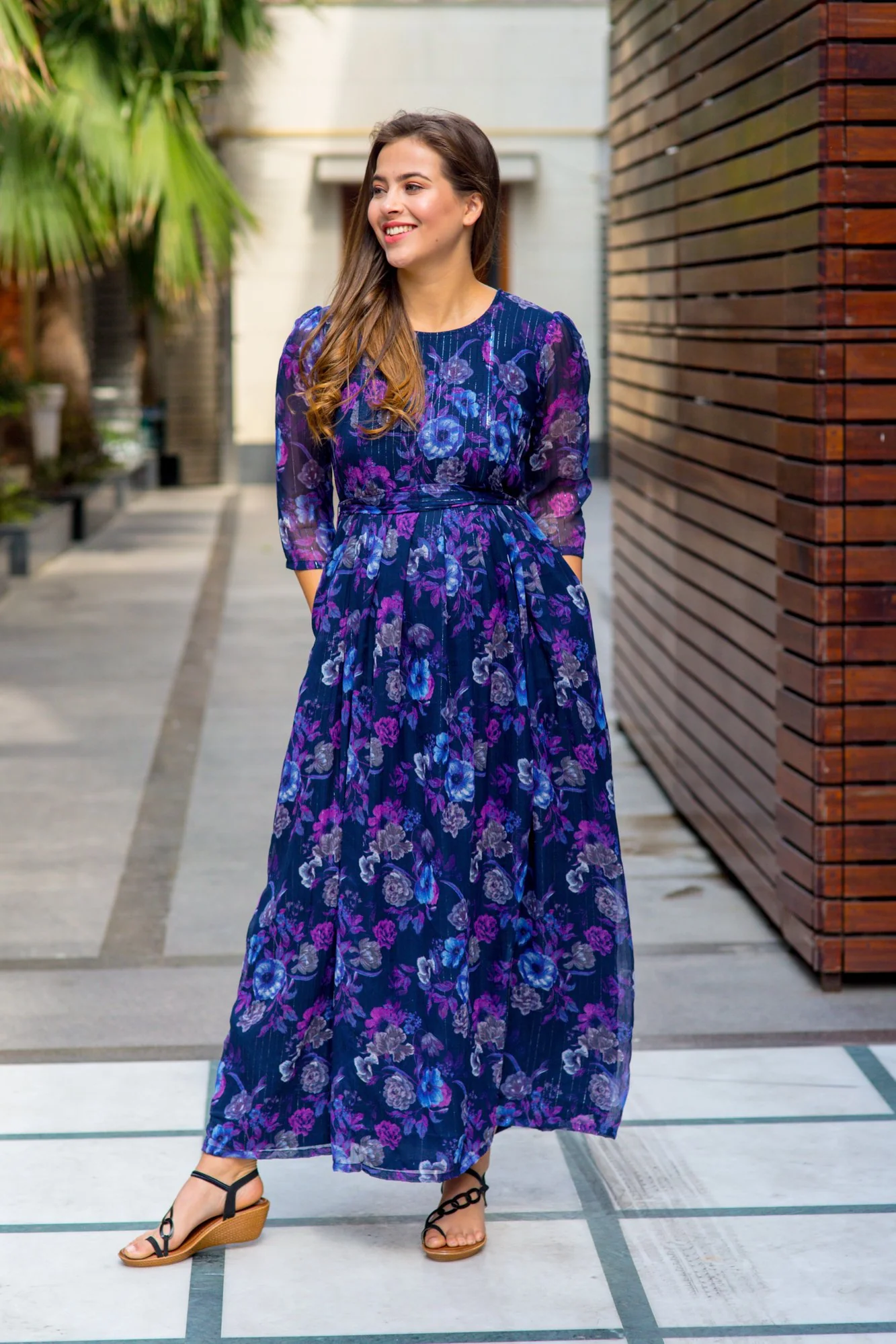 Luxe Chiffon Violet Floral Maternity & Nursing Dress - Chenance