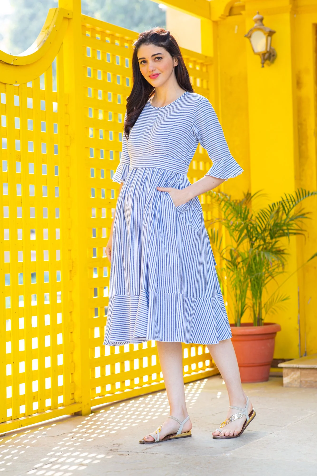 Serene Striped Maternity & Nursing Dress - Chenance