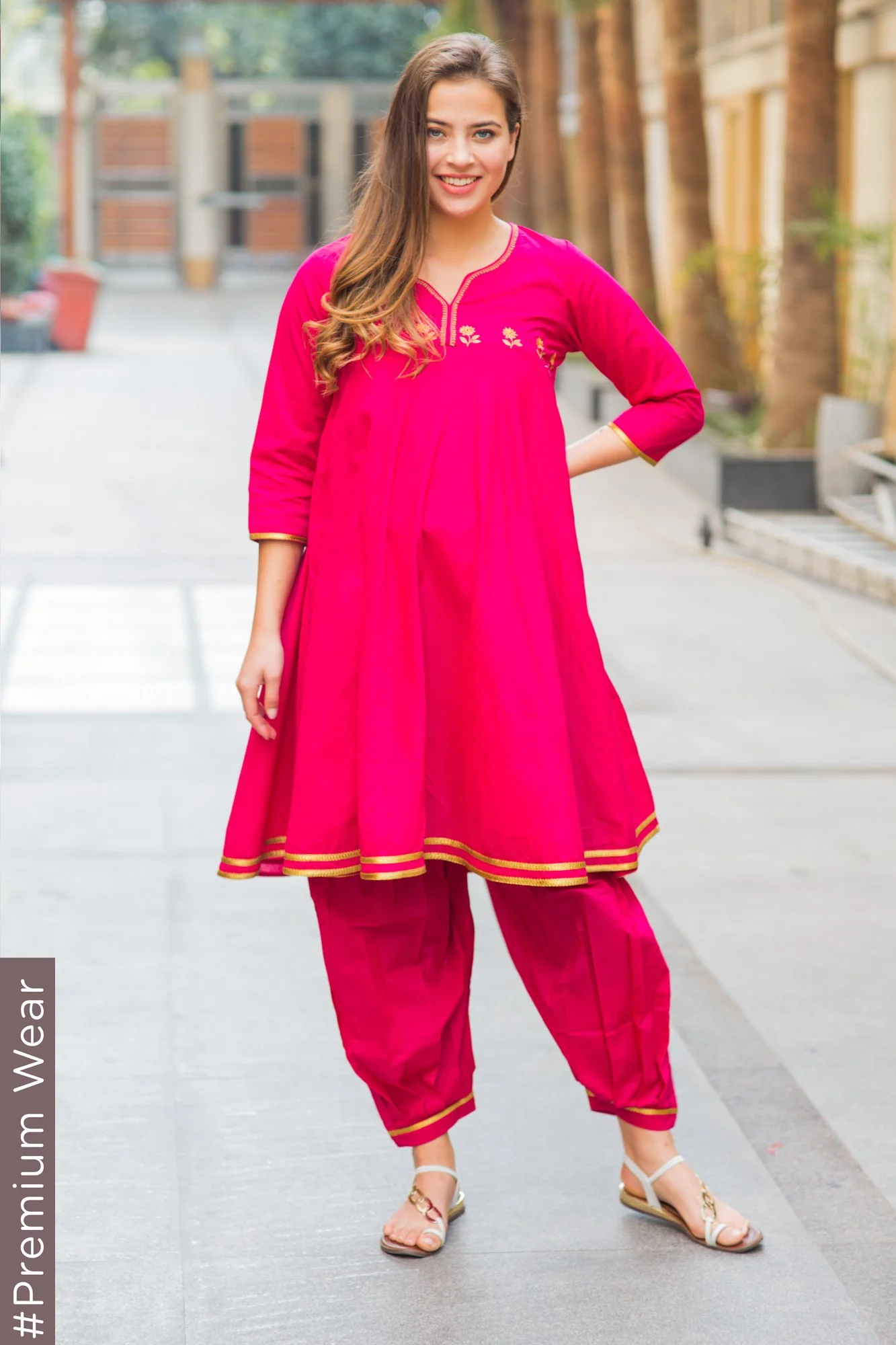 Premium Fuchsia Maternity & Nursing Kurta With Pleated Salwar (2 pc) - Chenance