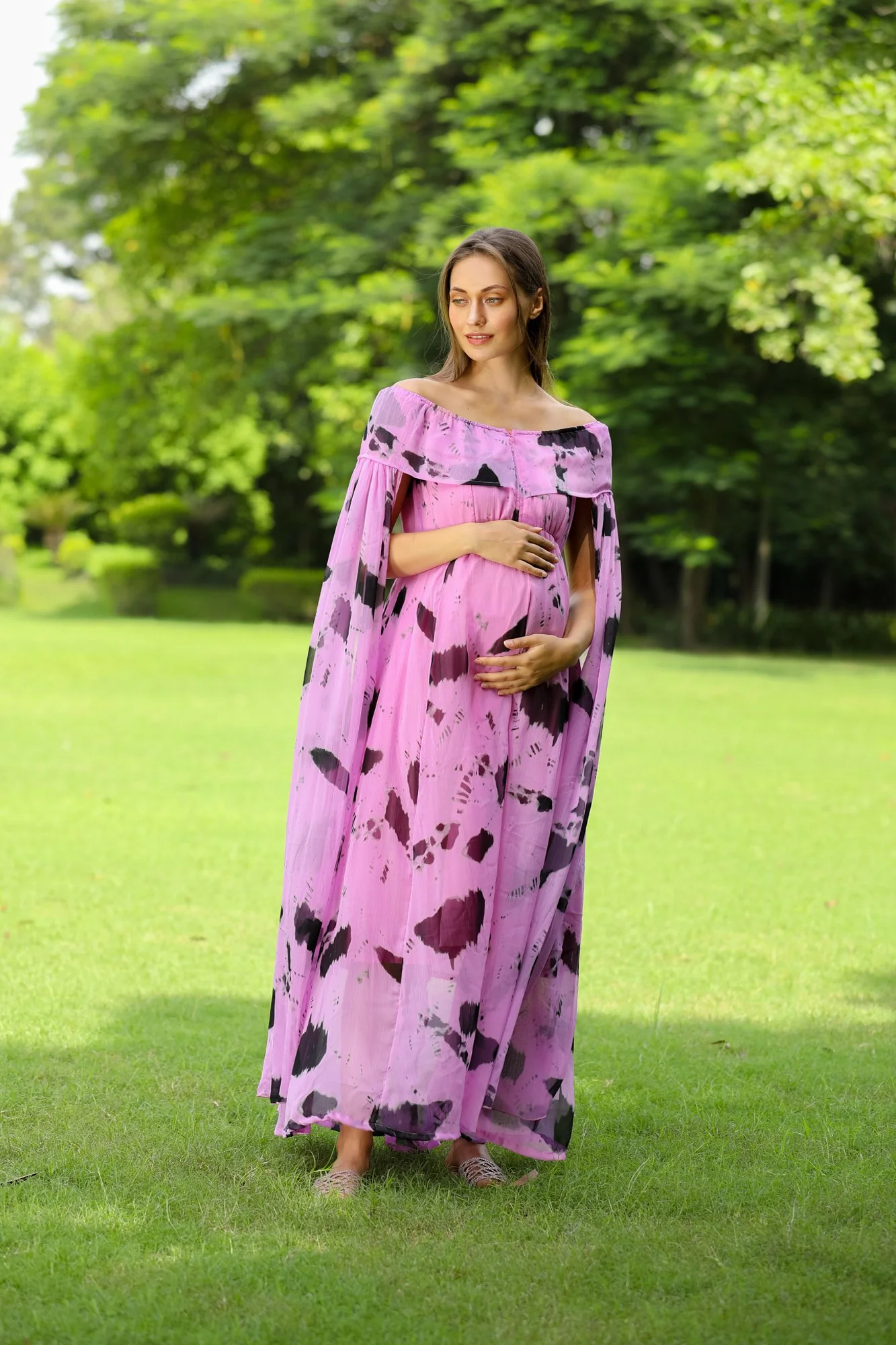 Lavender Flying Sleeves Maternity & Nursing Dress - Chenance