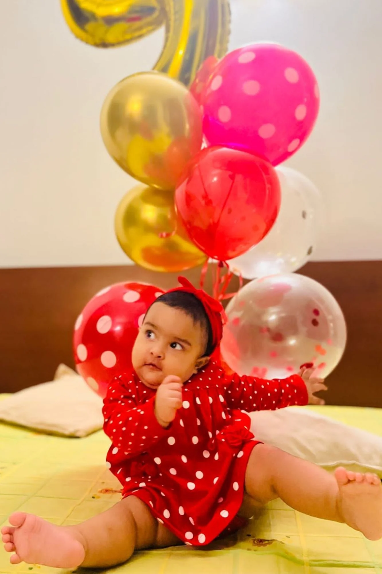 Mini Me (Mother-Daughter) Asymmetrical Red Polka High Neck Maternity & Nursing Dress (Set Of 2) - Chenance