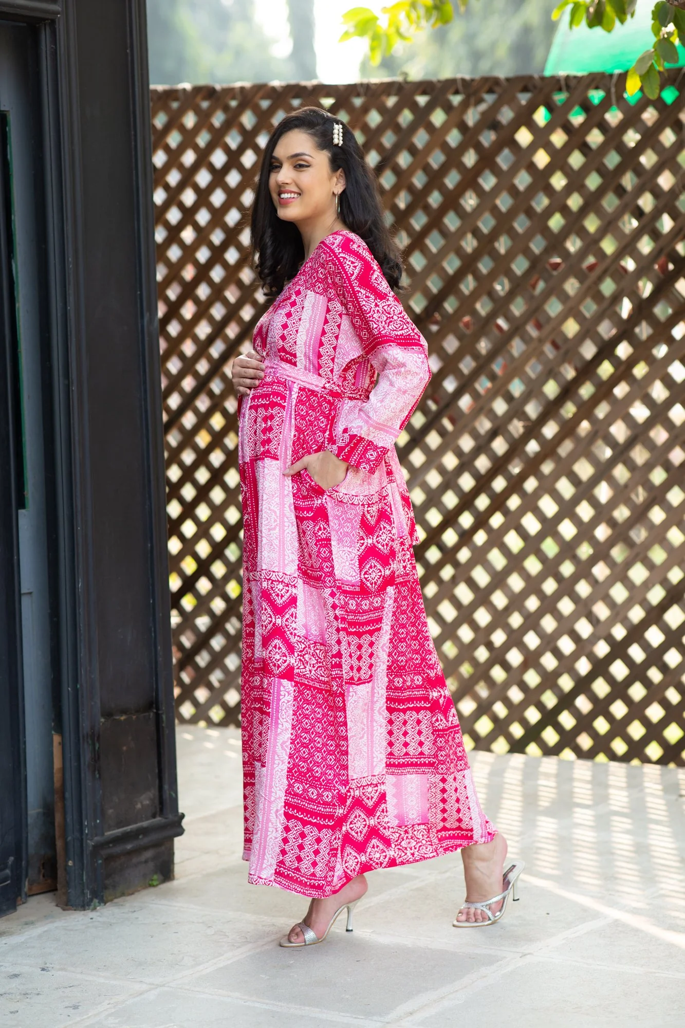 Paradise French Rose Concealed Zip Maternity & Nursing Maxi - Chenance