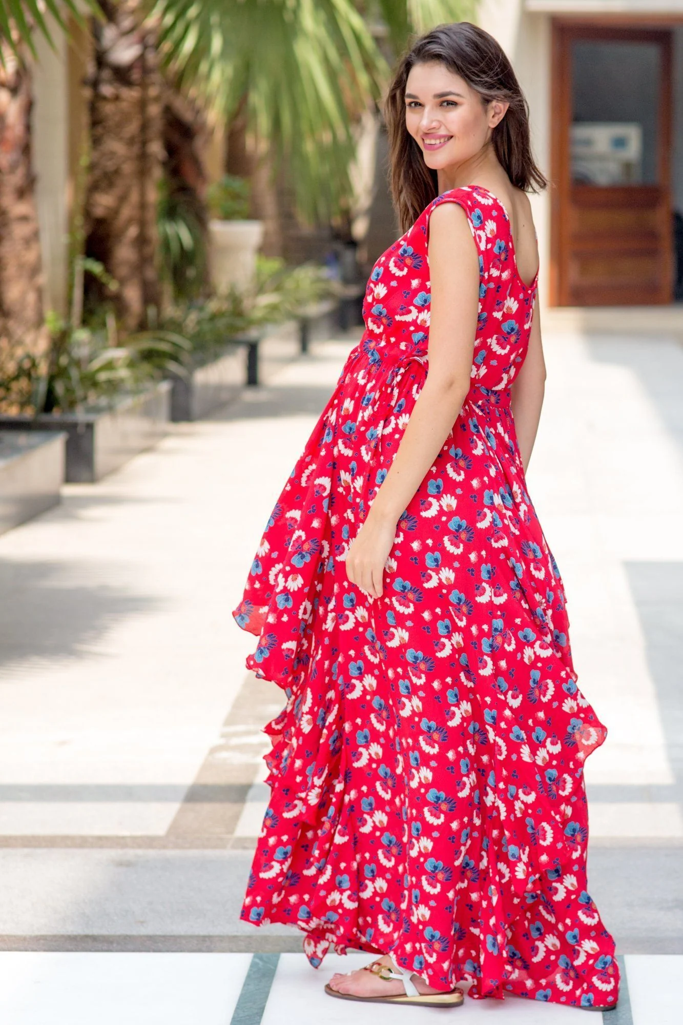 Raspberry Red Floral Luxe Maternity Dress - Chenance
