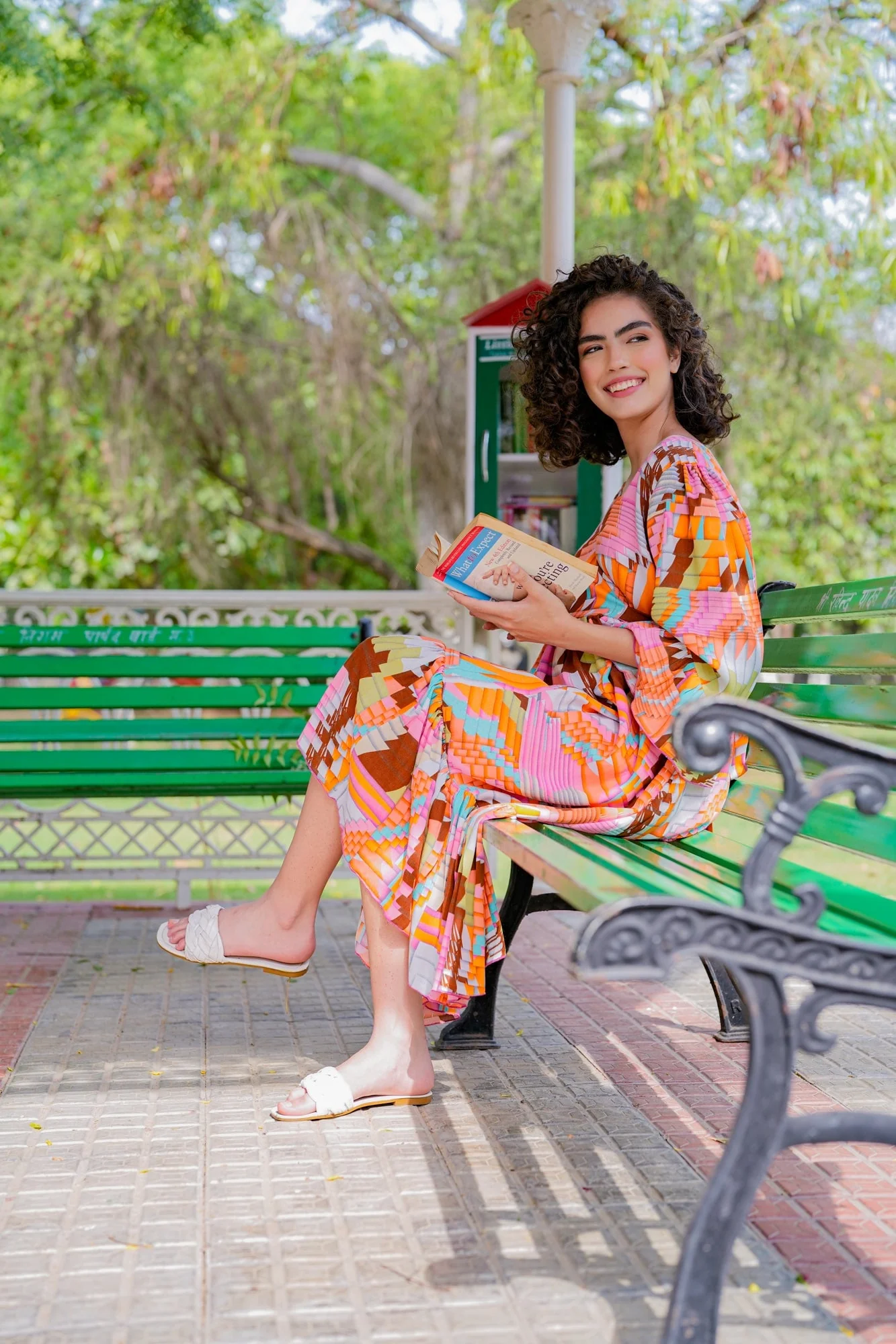 Winsome Candy Pop Abstract Maternity & Nursing Midi Wrap Dress (100% Cotton) - Chenance