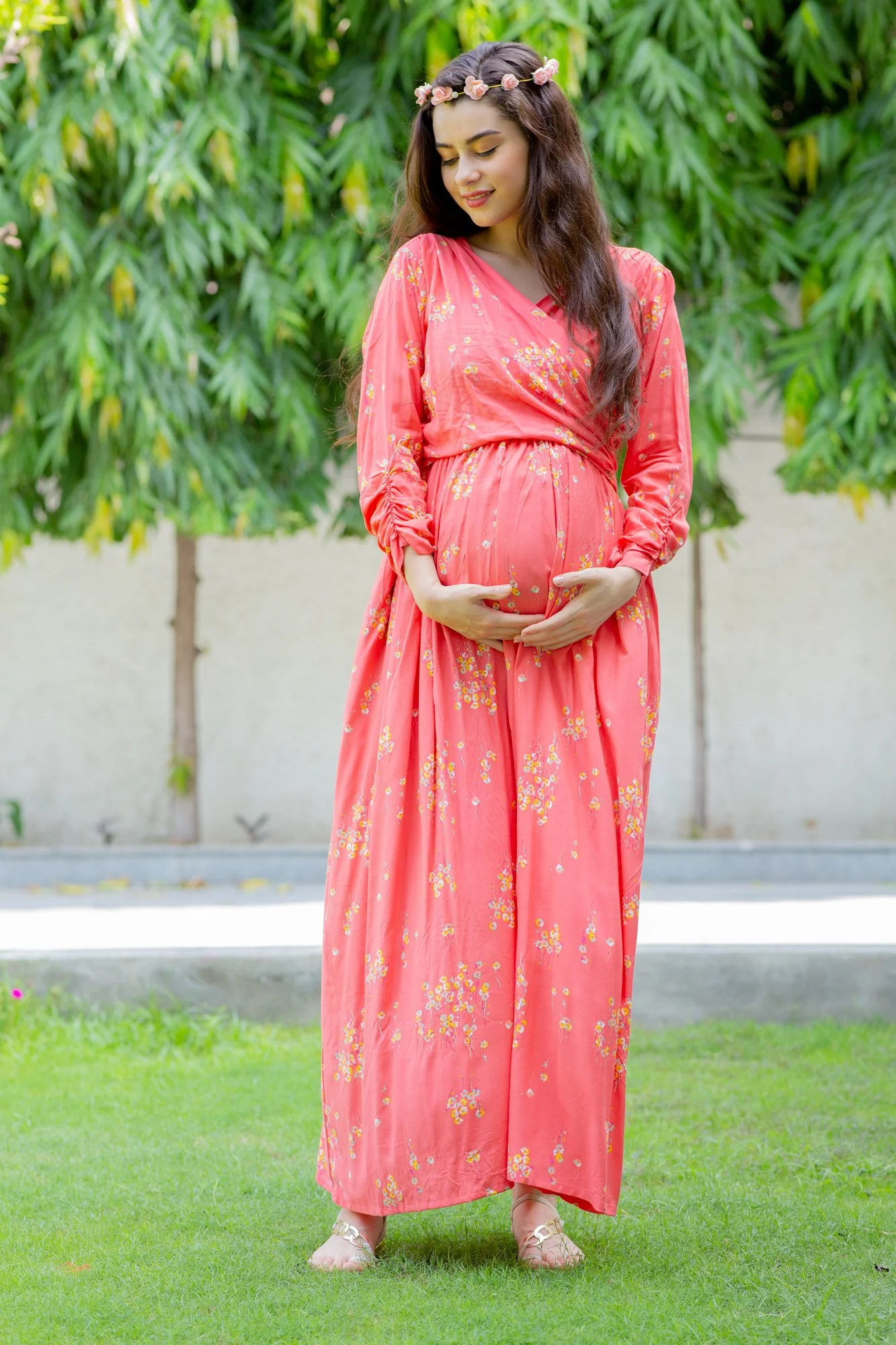 Pink Blush Floral Maternity & Nursing Wrap Dress - Chenance