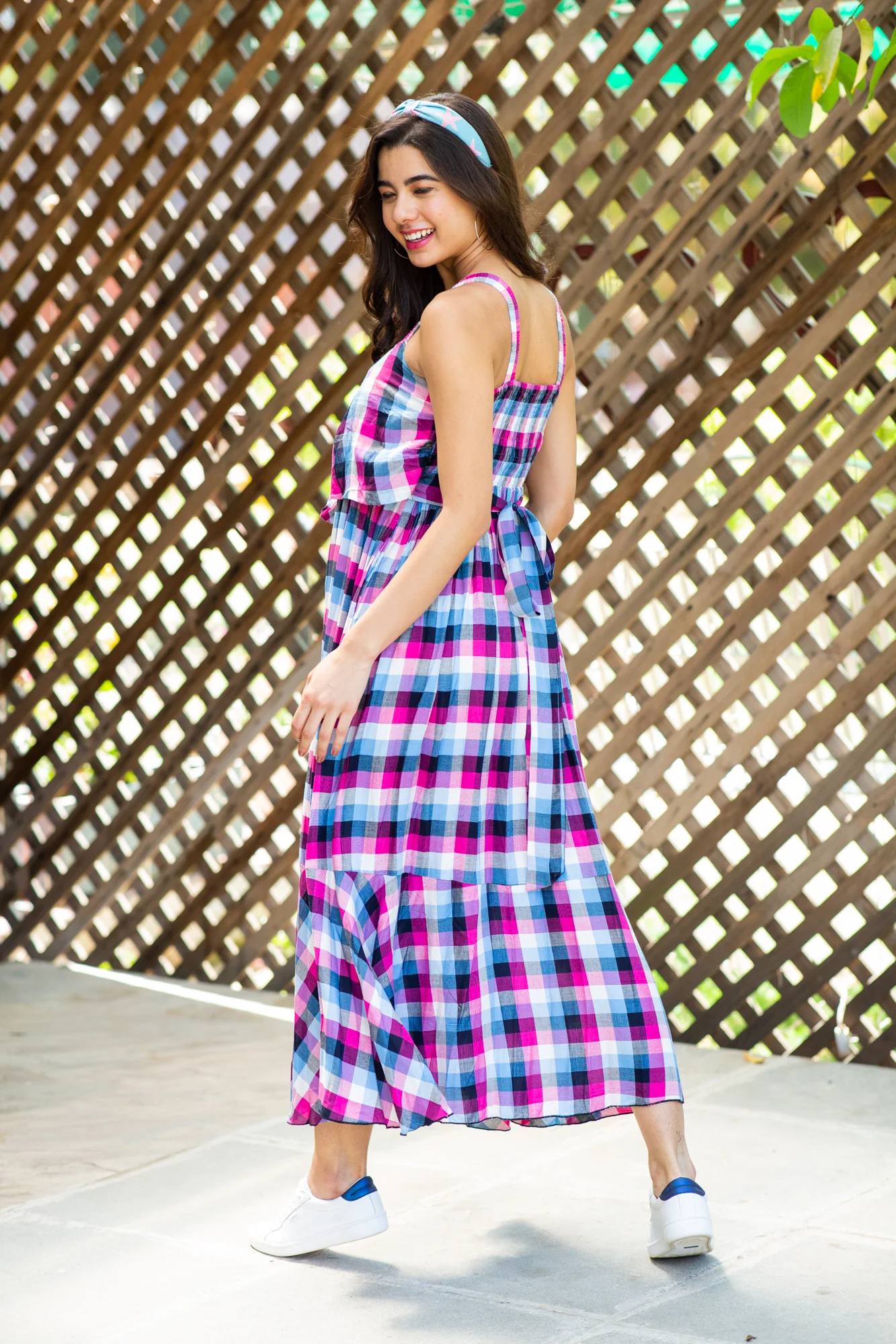 Arctic Pink Gingham Dual Bow Maternity Dress - Chenance