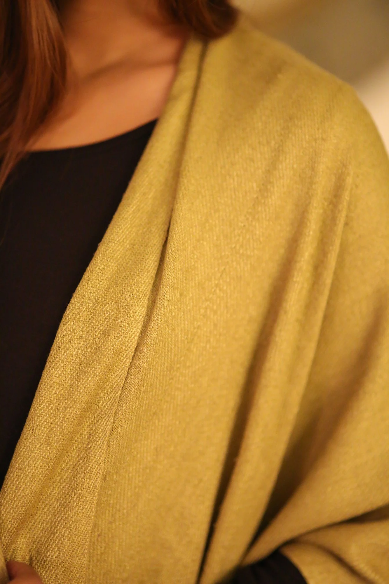 Luxe Lime Olive Handwoven Silk Poncho - Chenance