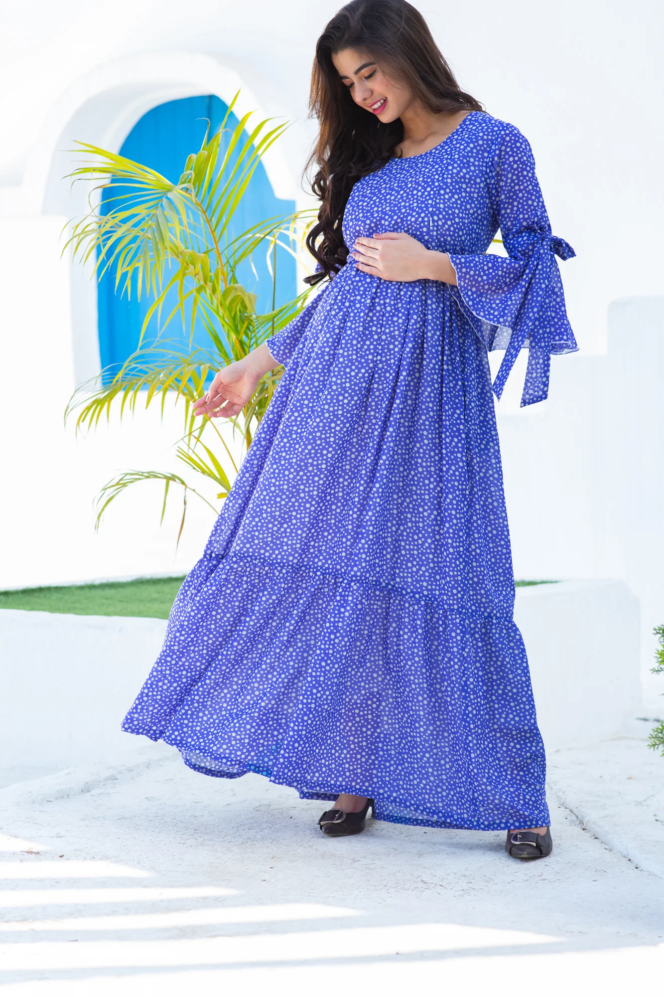 Midnight Starry Blue Maternity & Nursing Frill Dress - Chenance