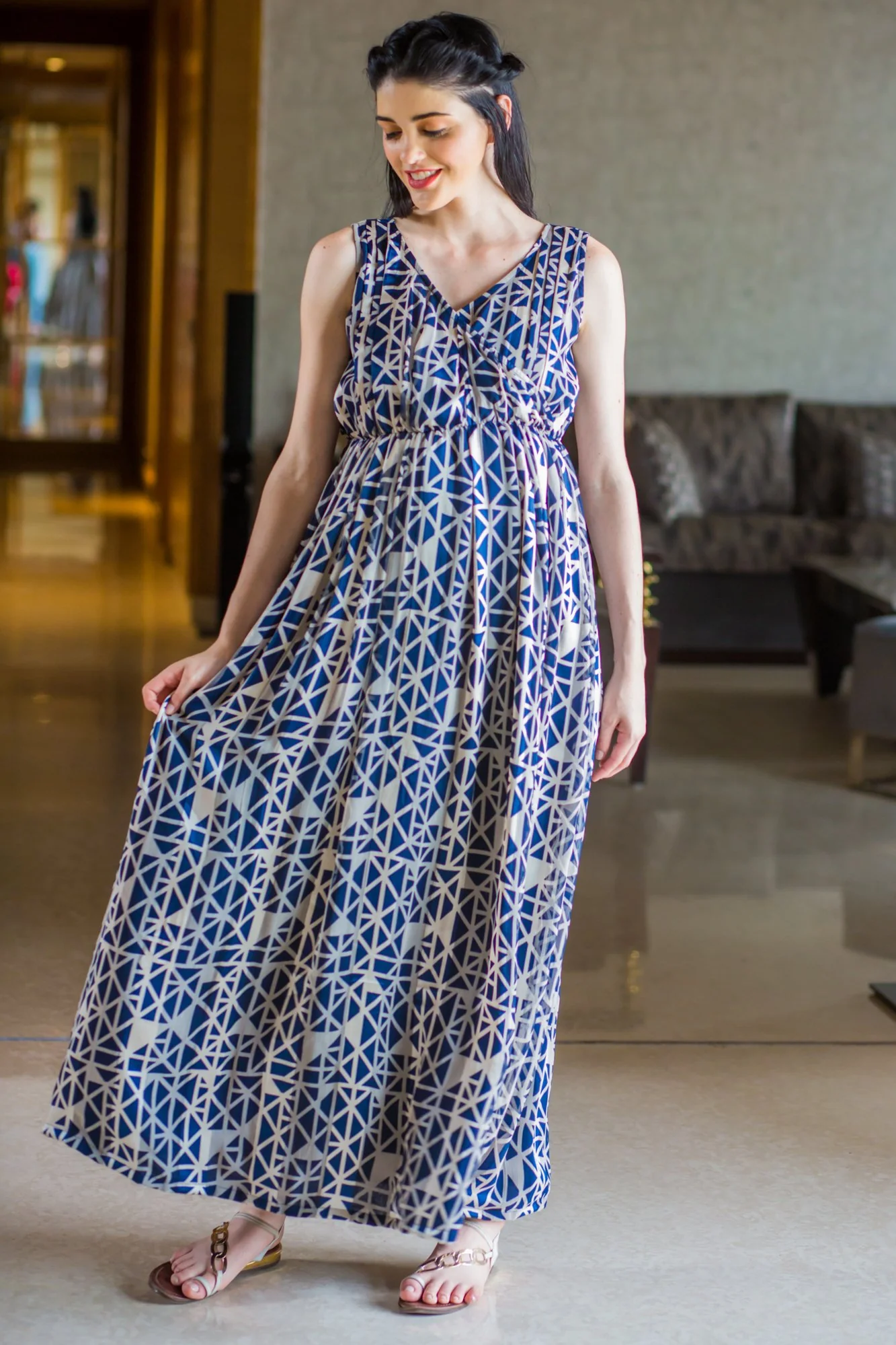 Elegant Patterened Maternity & Nursing Dress - Chenance