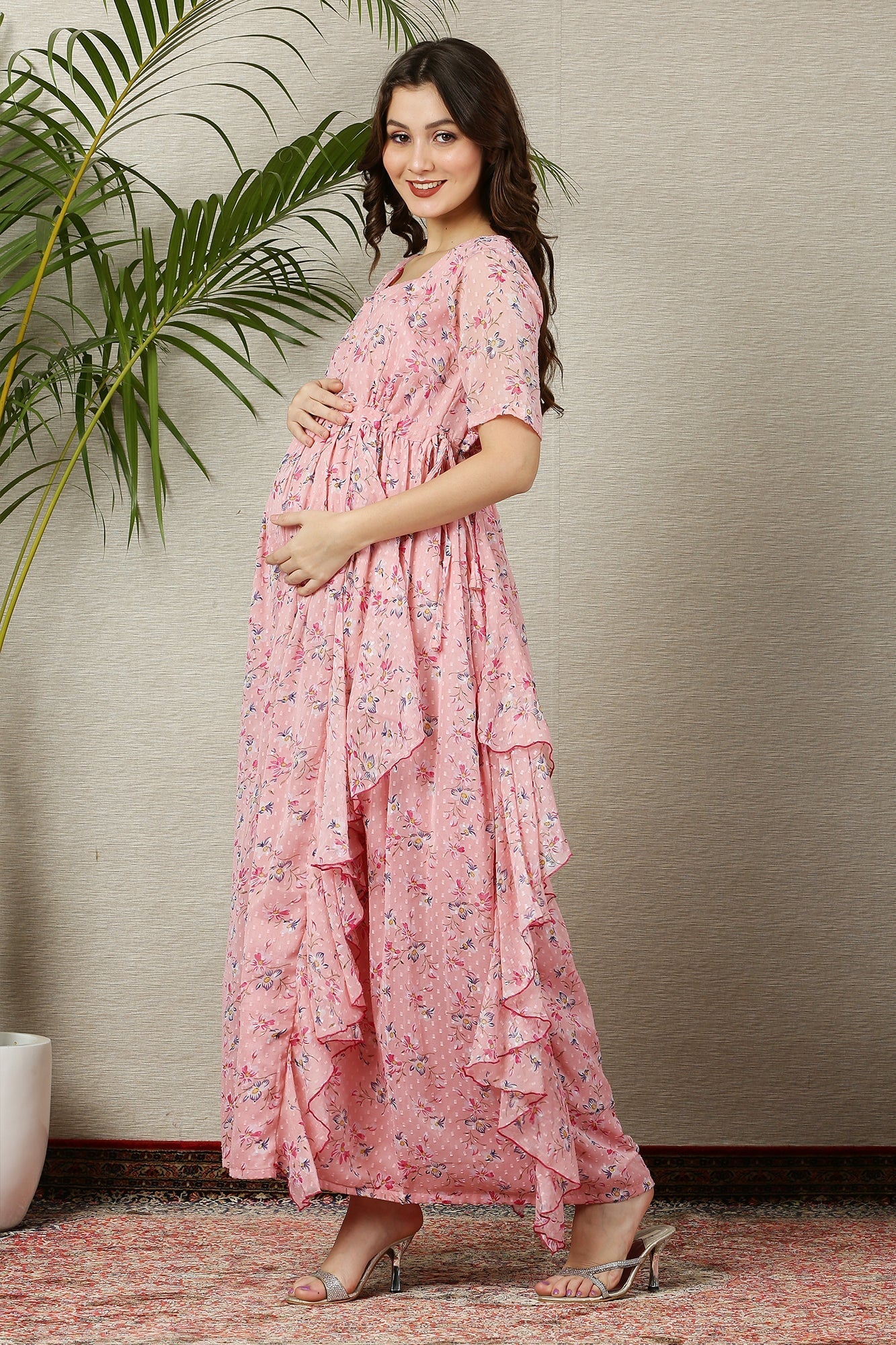 Soothing Peach Blossom Maternity & Nursing Flow Dress - Chenance