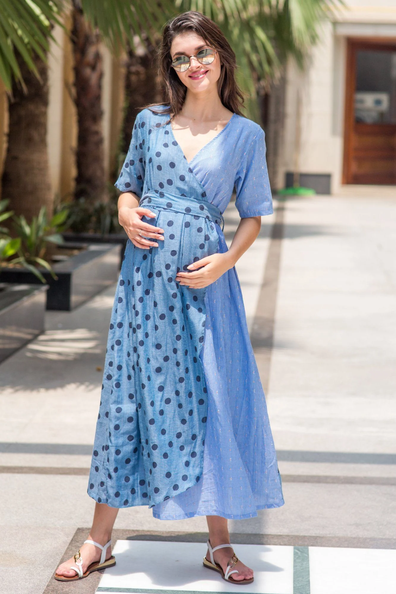 Cotton Sky Polka Maternity & Nursing Wrap Dress - Chenance